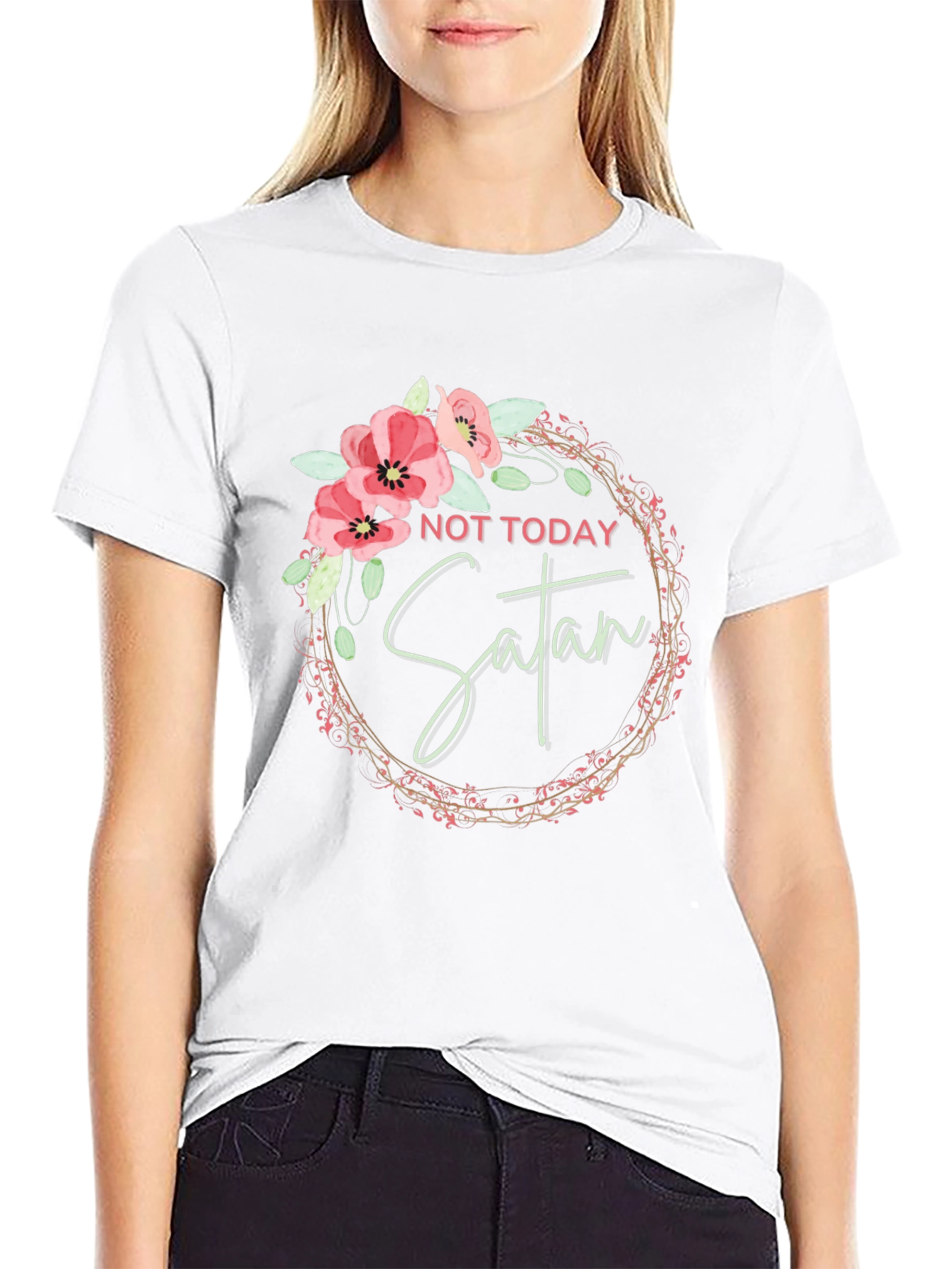Not Today Satan Floral Wreath T-Shirt