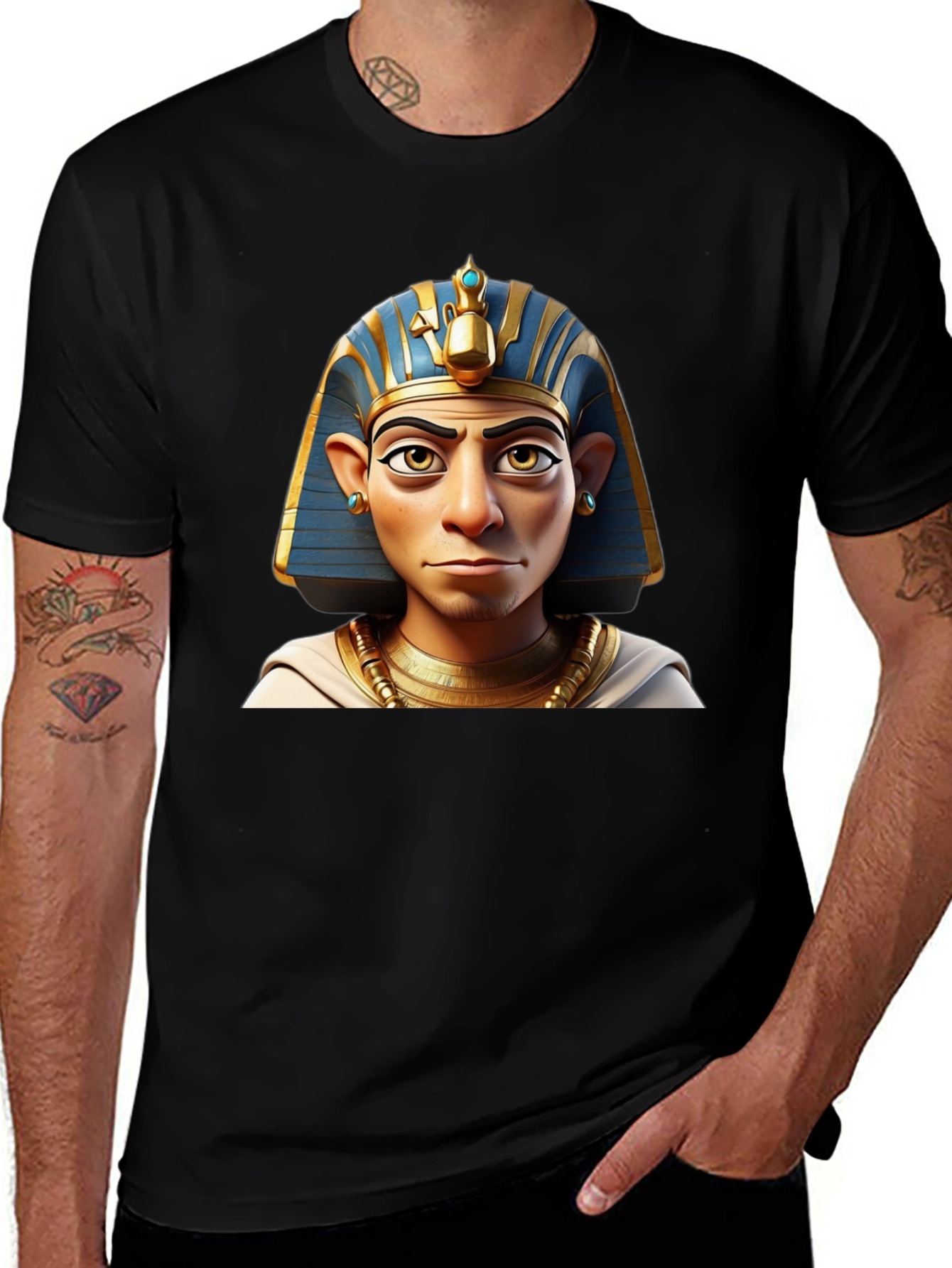 Pharaoh Cartoon Print Black T-Shirt