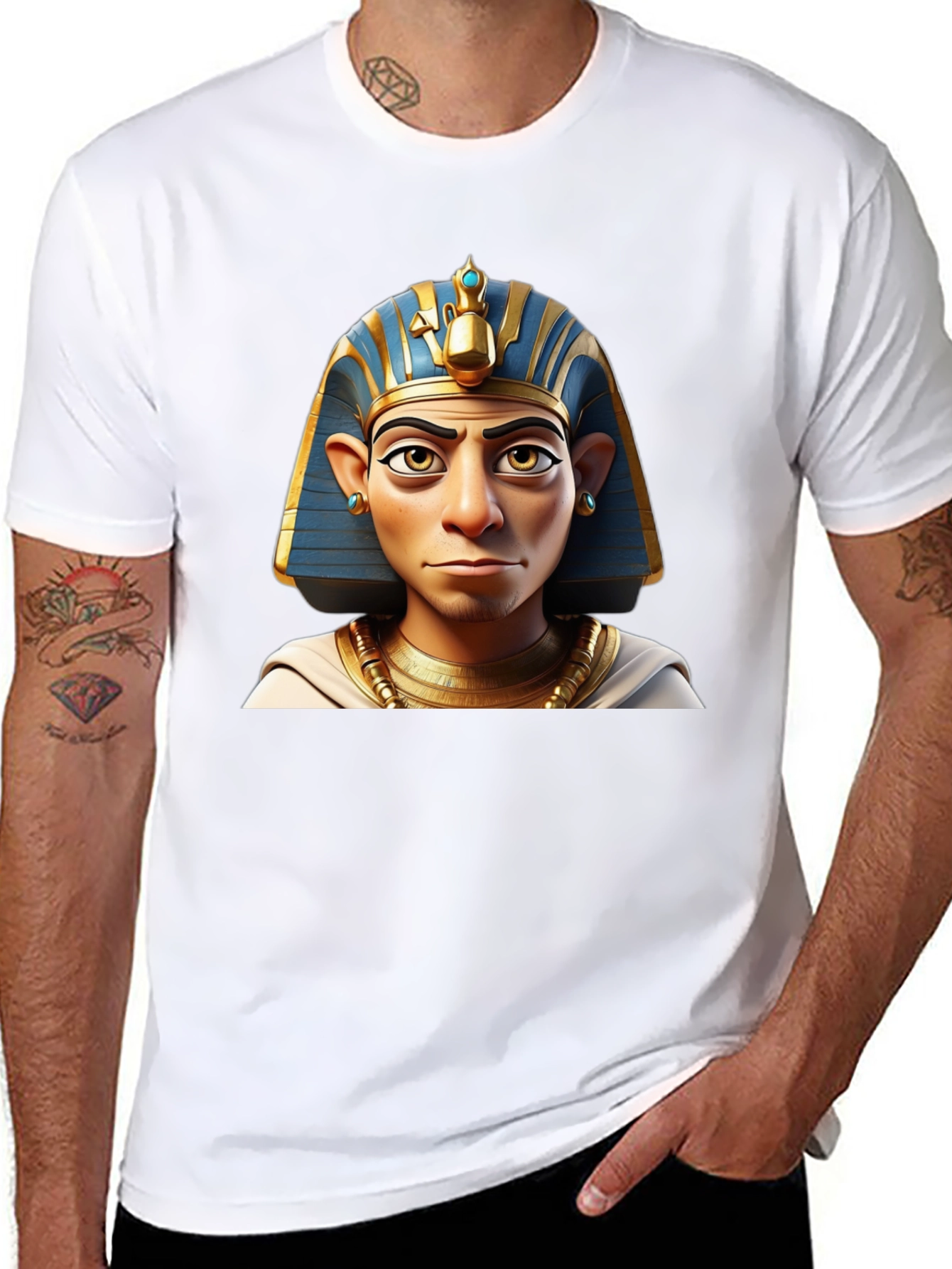 Pharaoh Cartoon Print Black T-Shirt