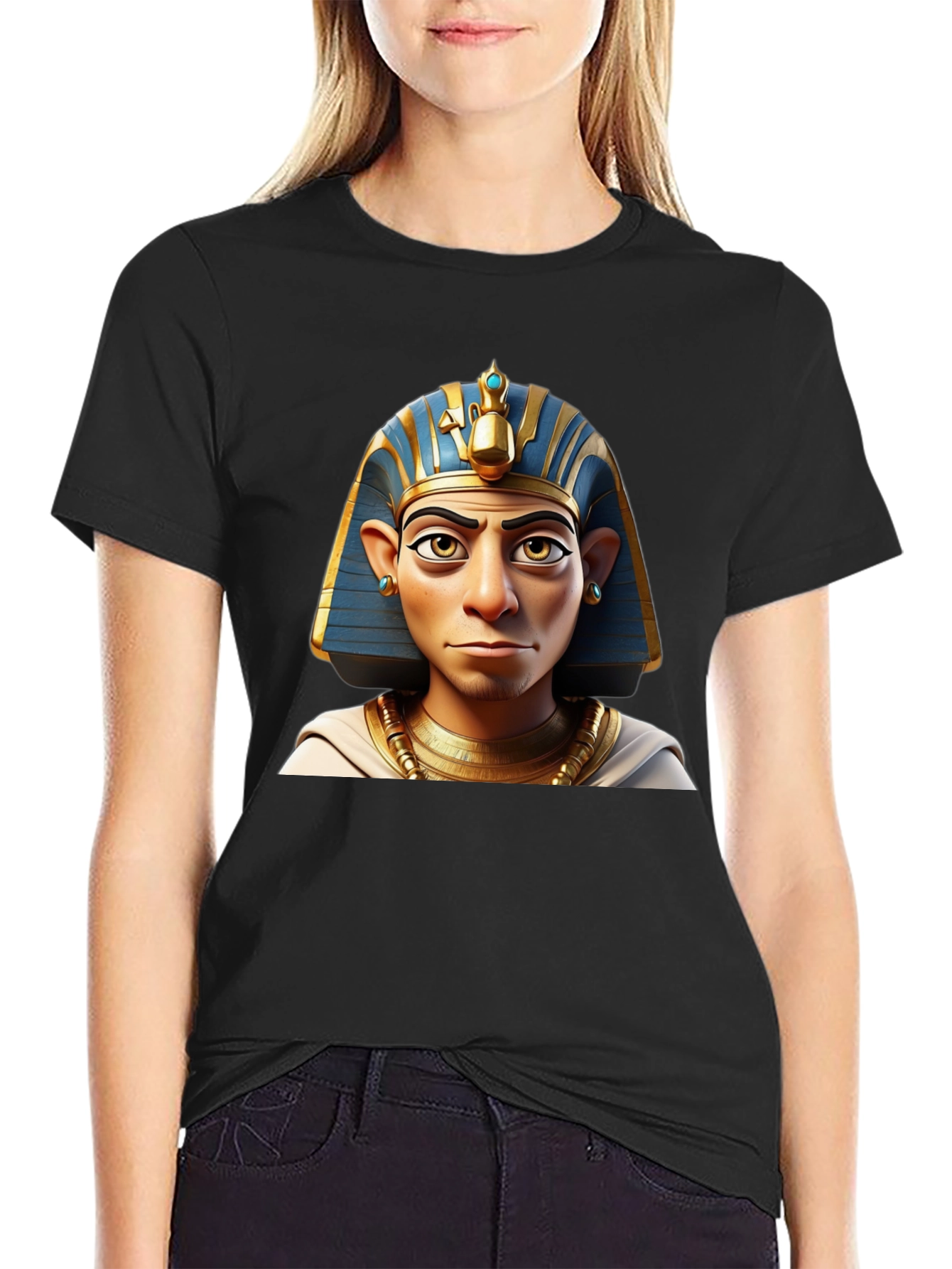 Pharaoh Cartoon Print Black T-Shirt