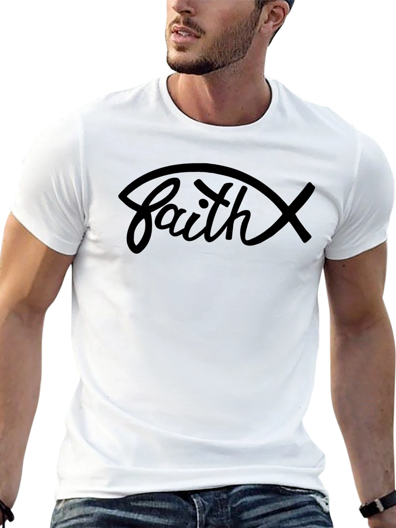 Faith Graphic Tee - Christian Fish Symbol Shirt