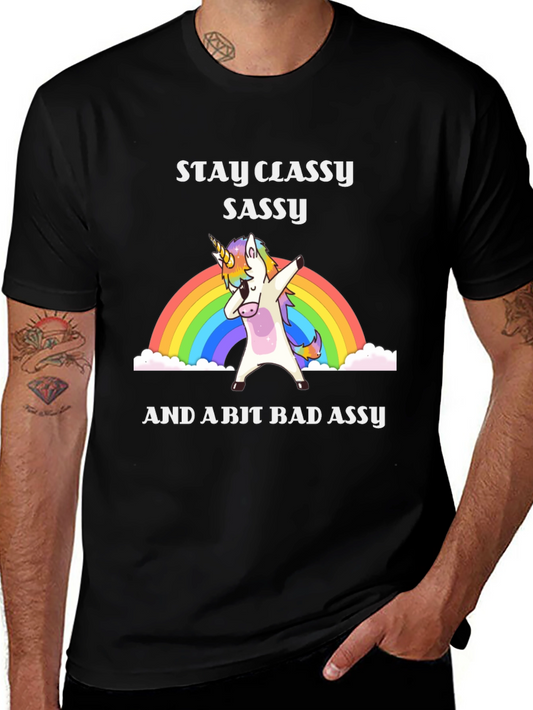 Stay Classy Sassy T-Shirt - Dabbing Unicorn Rainbow Tee