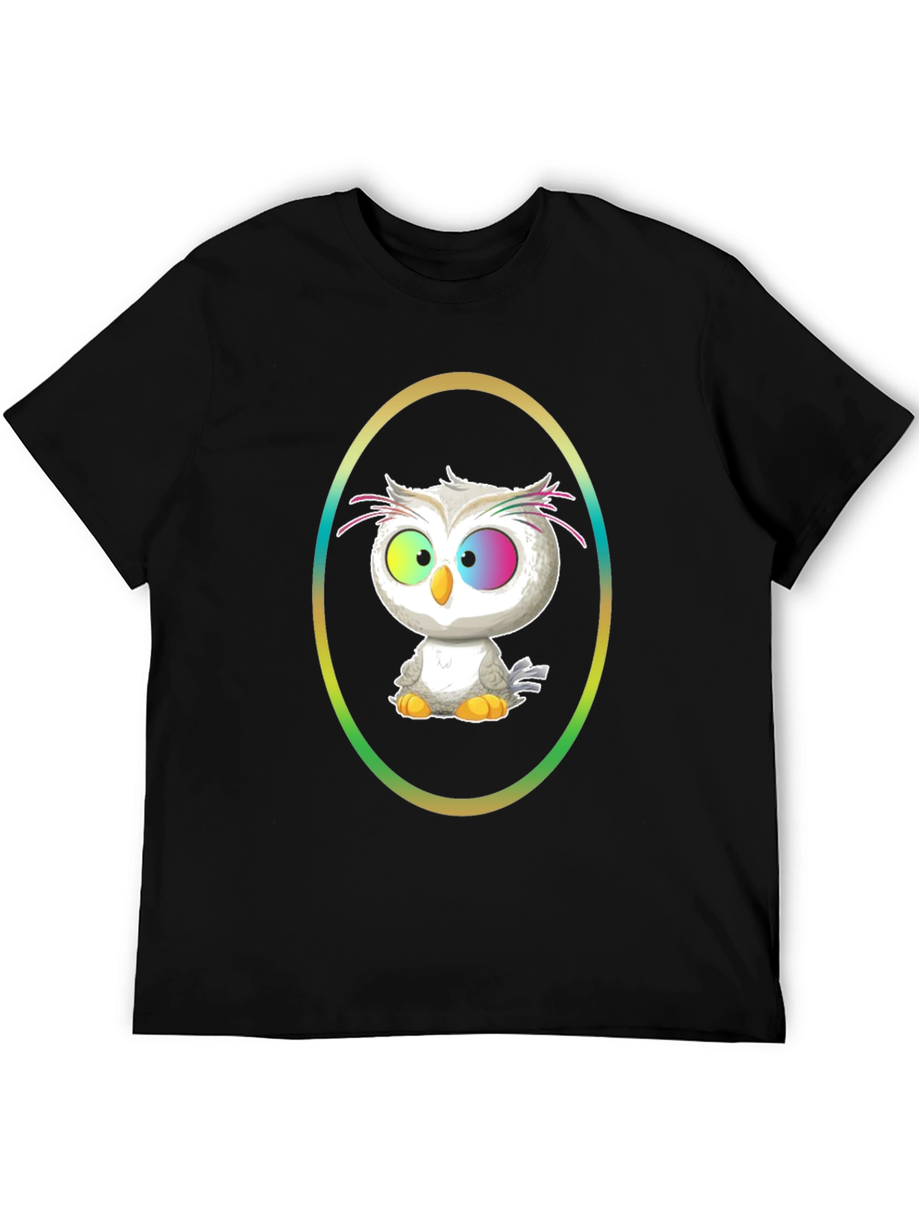 Cartoon Owl Graphic Tee - Black Cotton Shirt