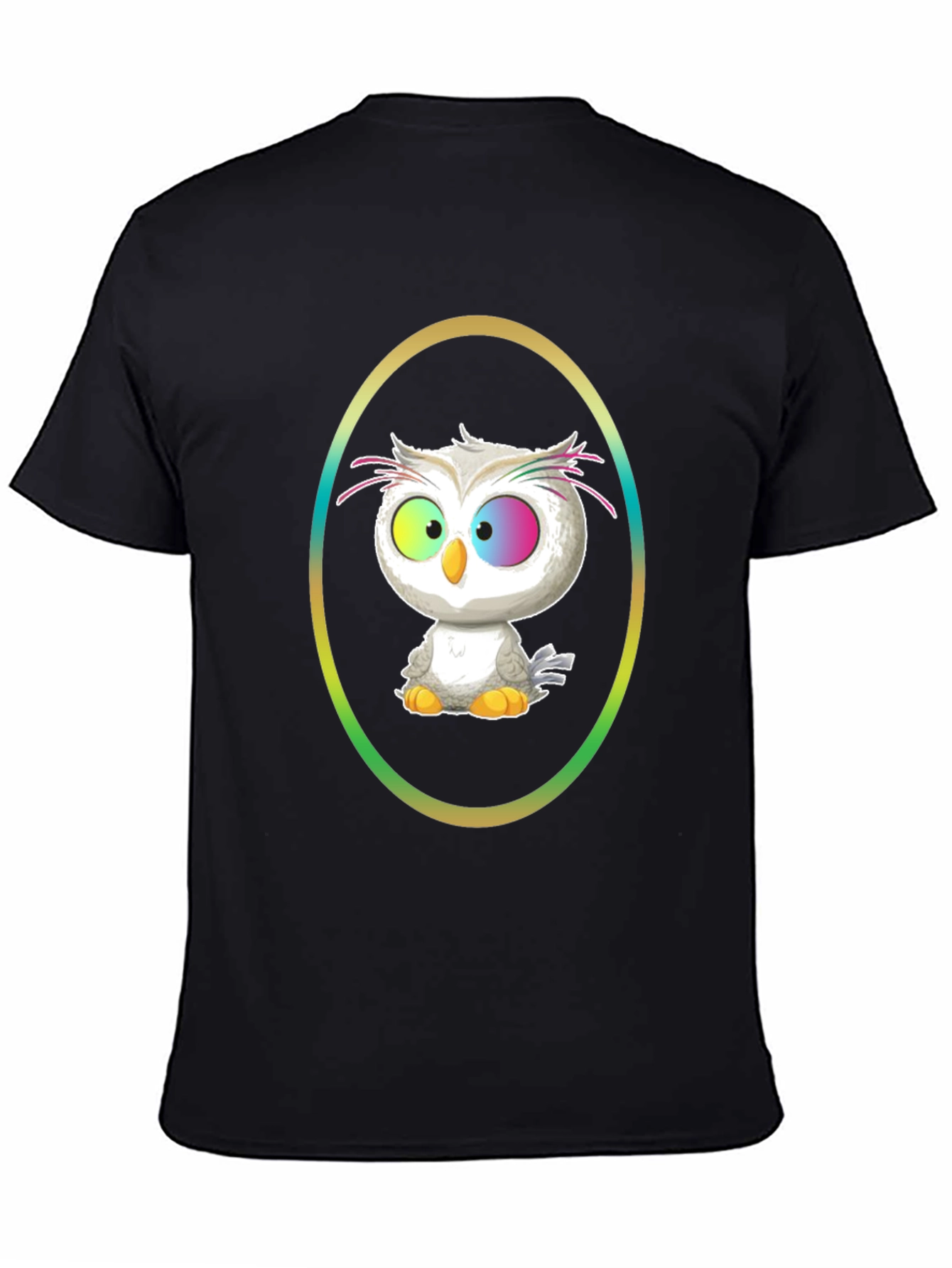 Cartoon Owl Graphic Tee - Black Cotton Shirt