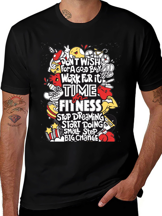 Motivational Fitness Graphic T-Shirt - Black