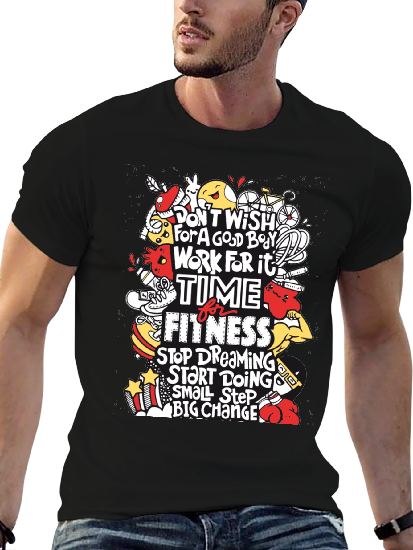 Motivational Fitness Graphic T-Shirt - Black