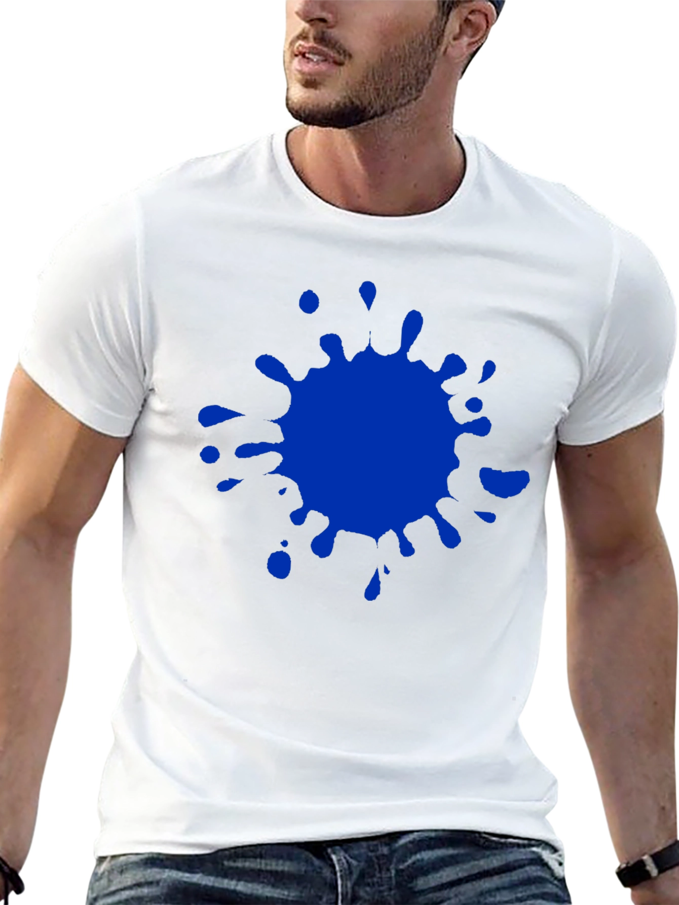 Blue Splatter Graphic Tee - Mens Casual Crew Neck