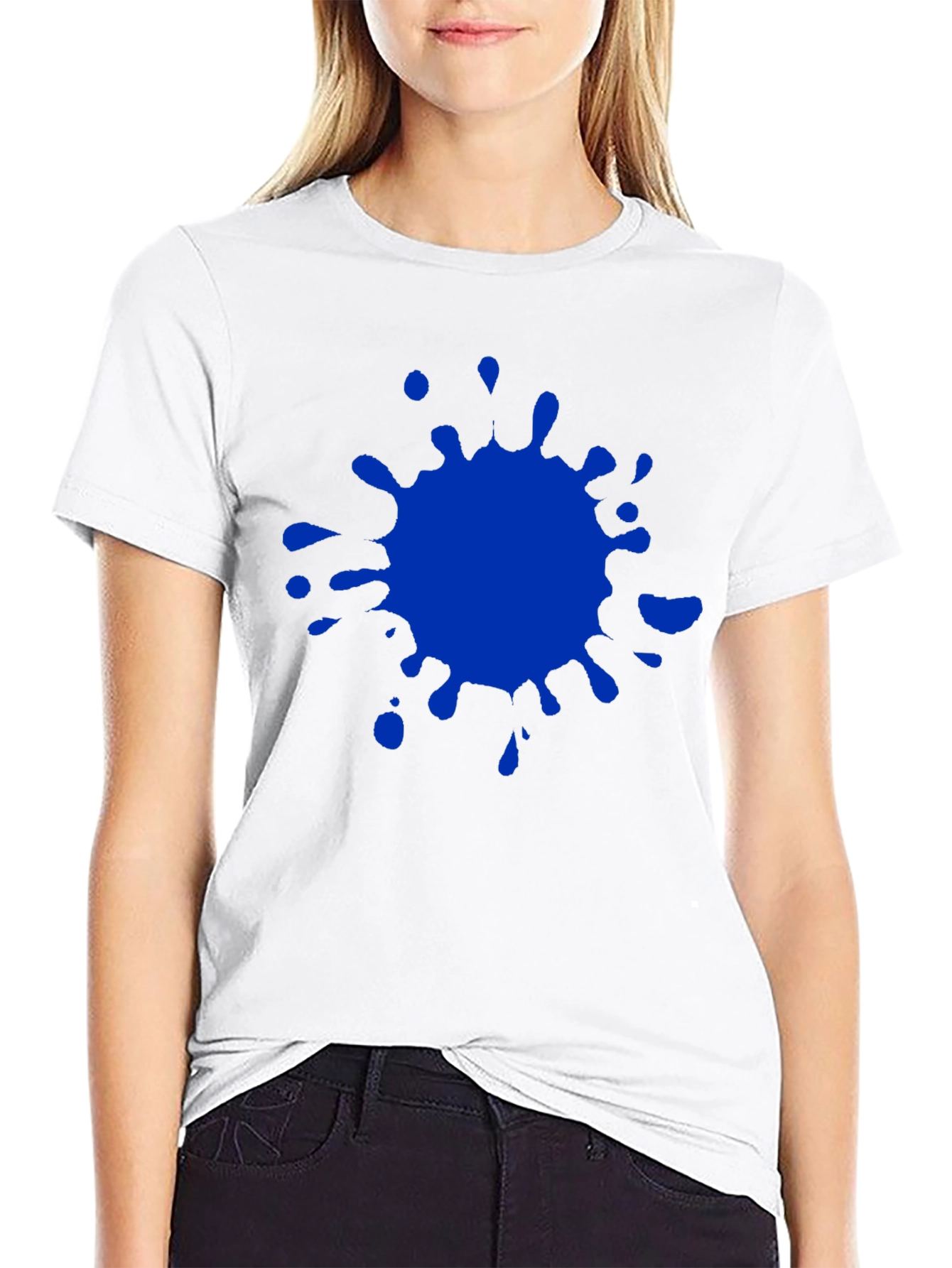 Blue Splatter Graphic Tee - Mens Casual Crew Neck