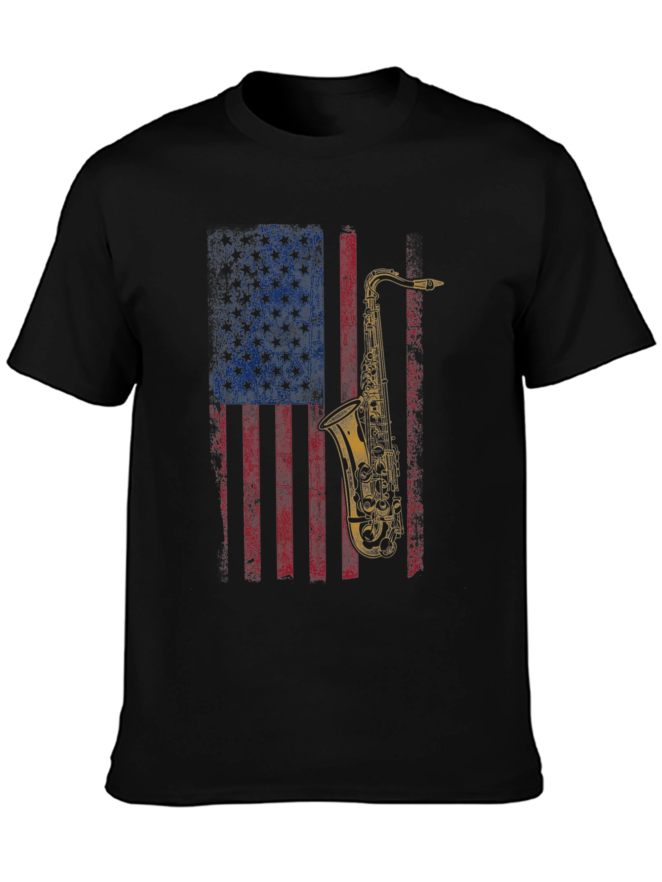 Saxophone American Flag Graphic T-Shirt