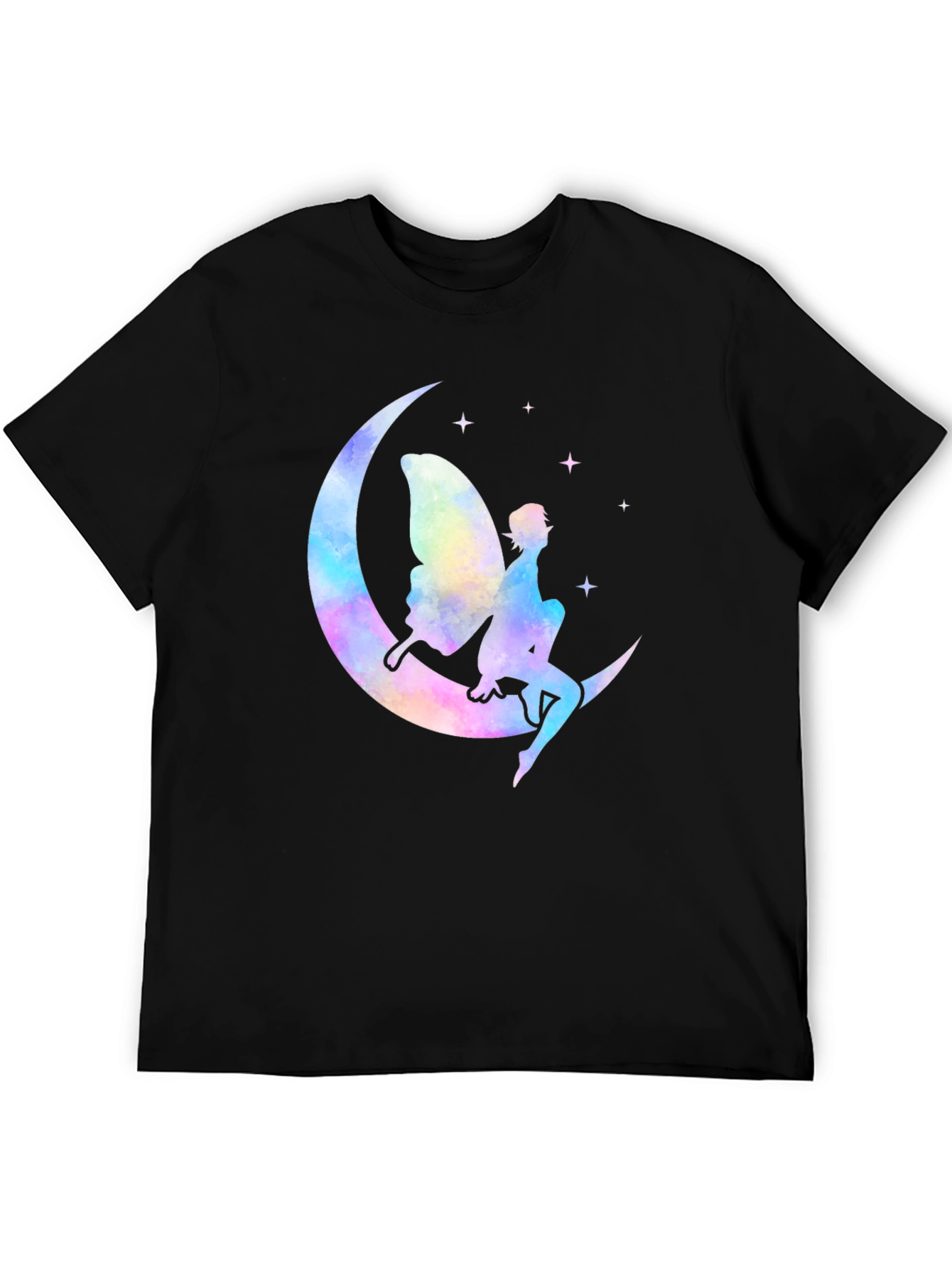 Whimsical Fairy Moon Graphic T-Shirt - Black