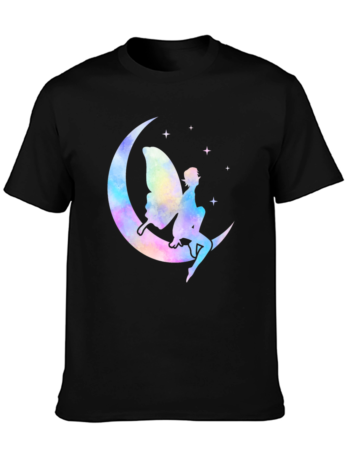Whimsical Fairy Moon Graphic T-Shirt - Black