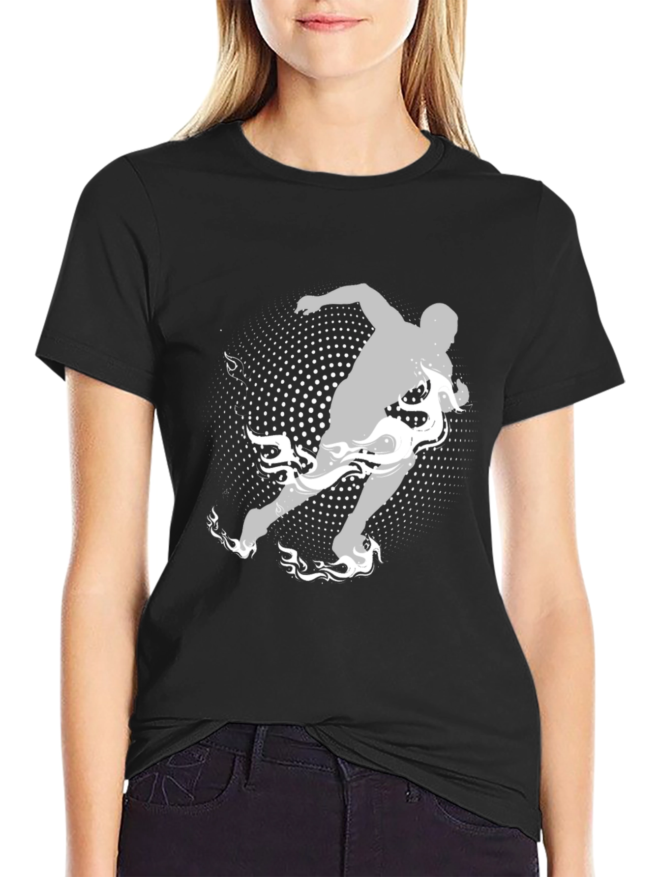 Mens Graphic Tee: Runner with Flame Design