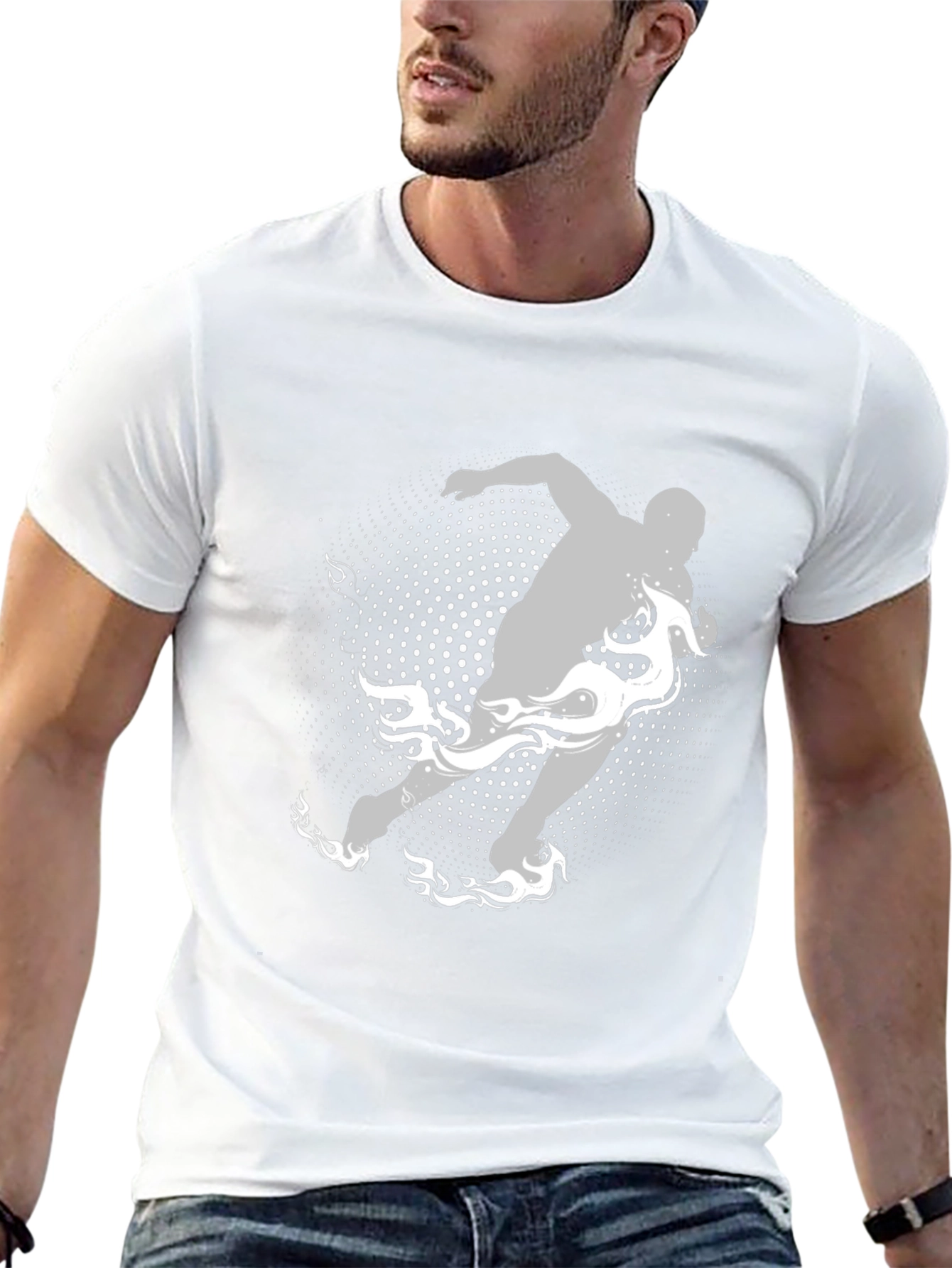 Mens Graphic Tee: Runner with Flame Design