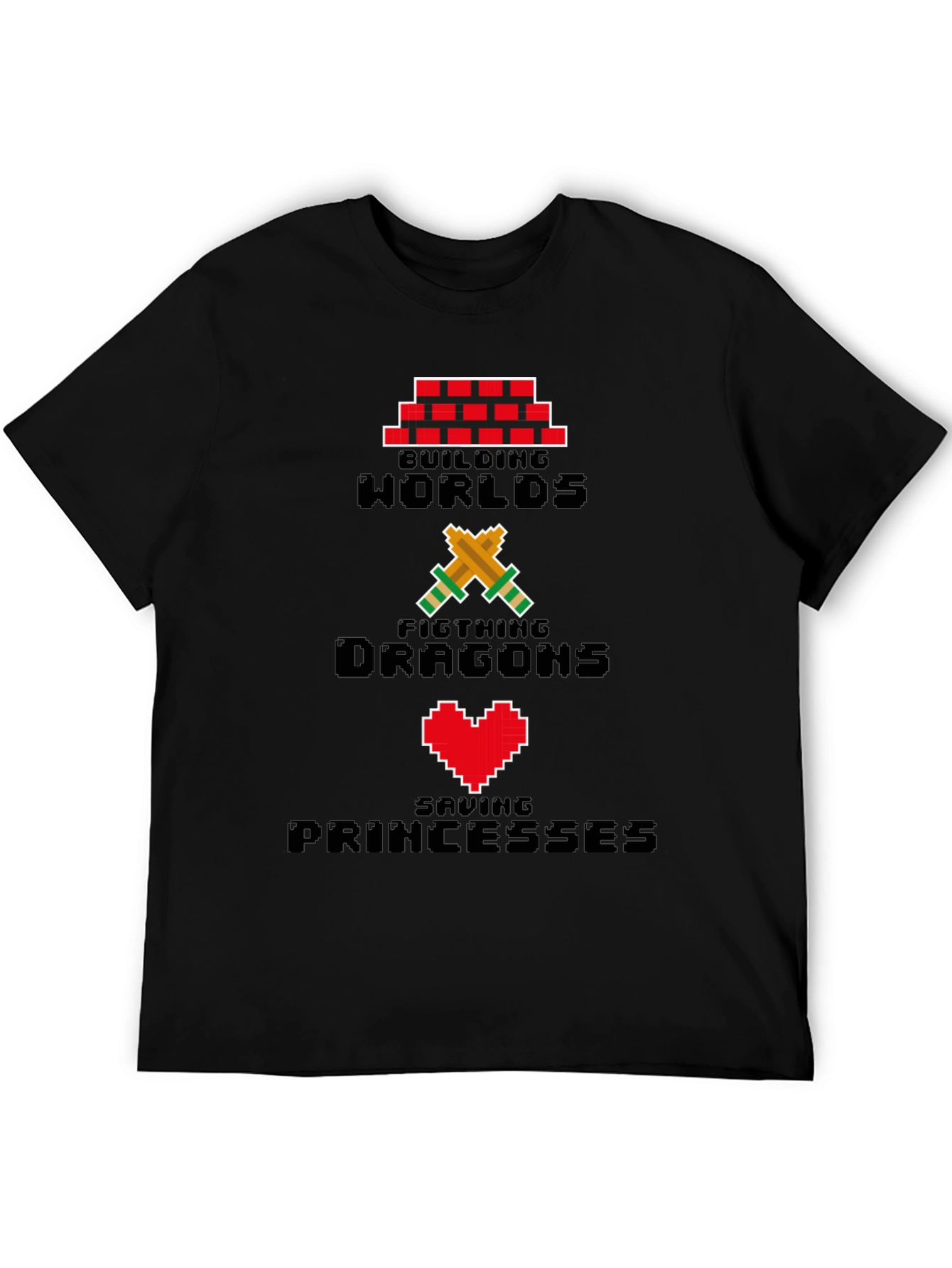 Pixel Gamer T-Shirt - Building Worlds Fighting Dragons