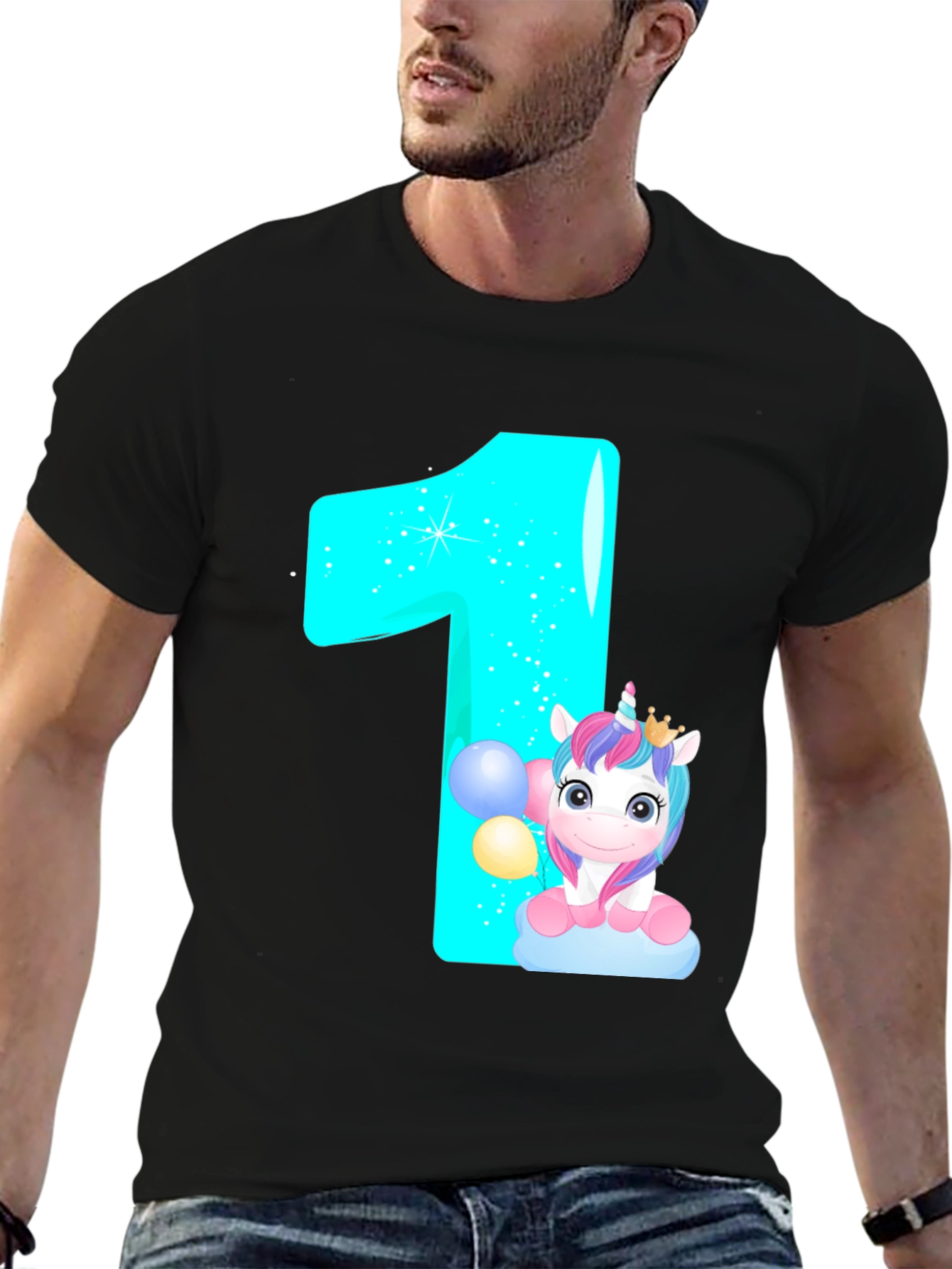 Unicorn 1st Birthday Black T-Shirt