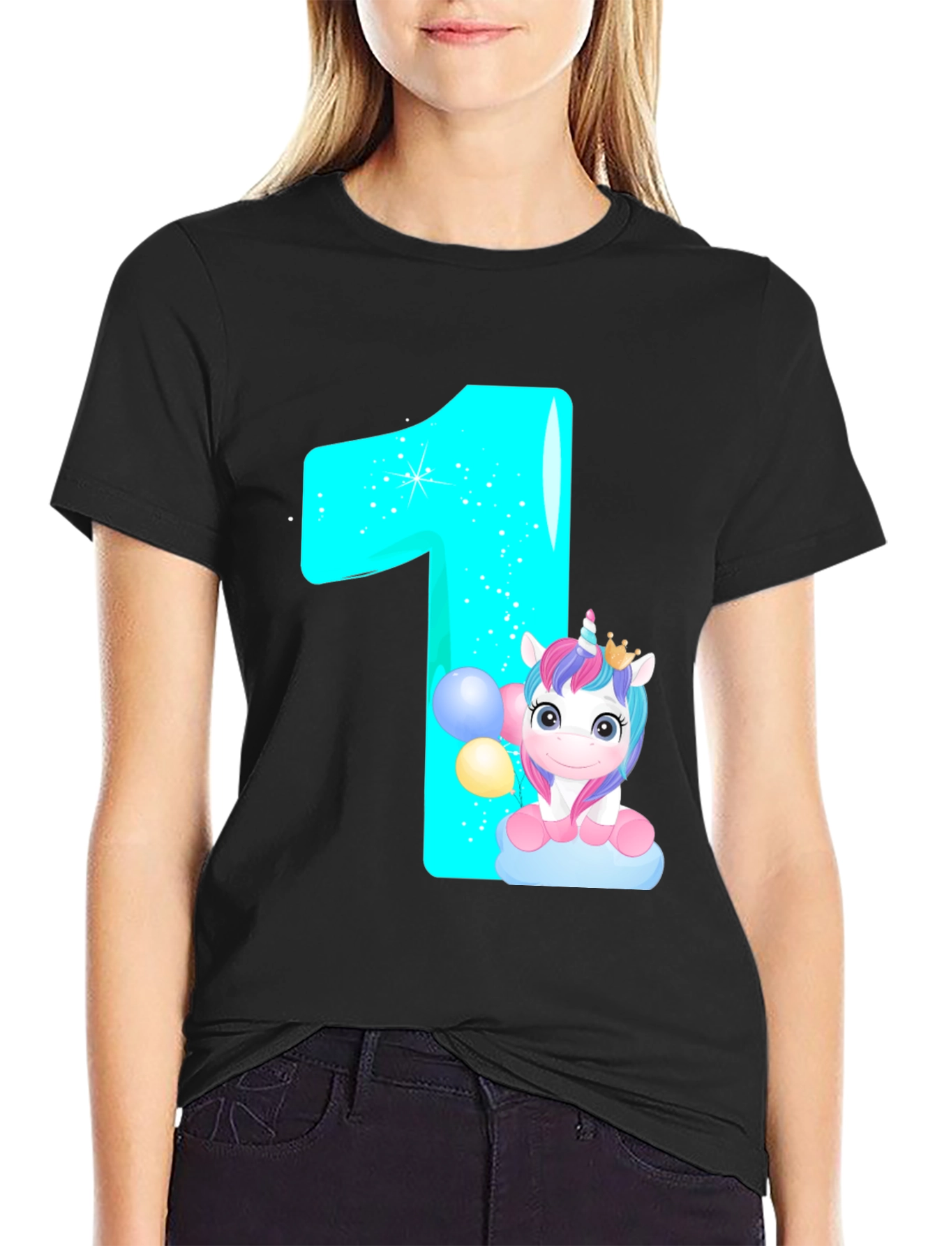 Unicorn 1st Birthday Black T-Shirt