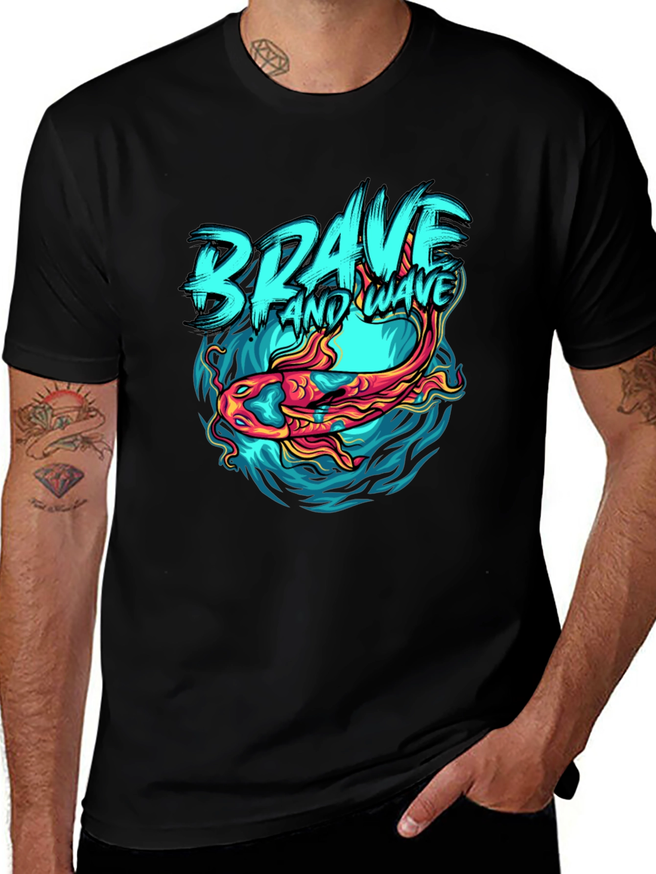 Brave Wave Graphic Print Crew Neck T-Shirt