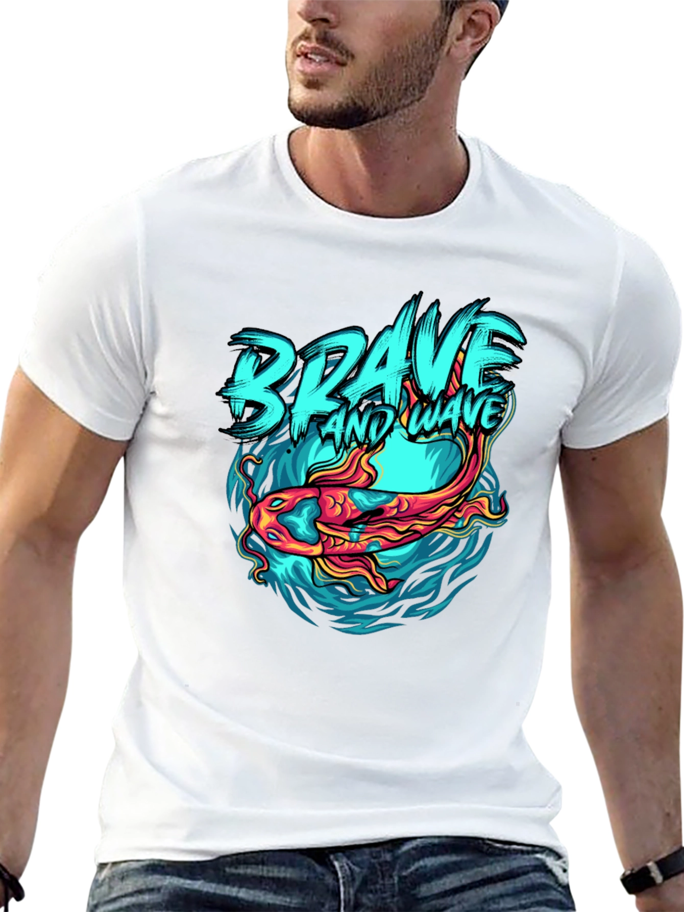 Brave Wave Graphic Print Crew Neck T-Shirt