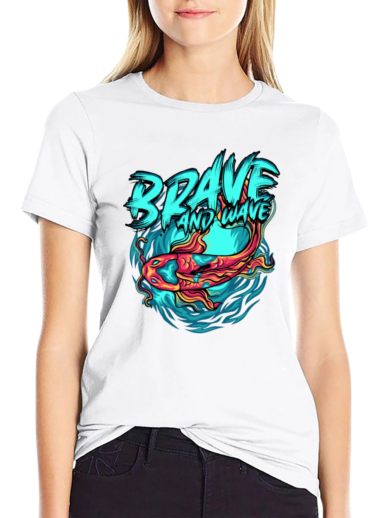 Brave Wave Graphic Print Crew Neck T-Shirt