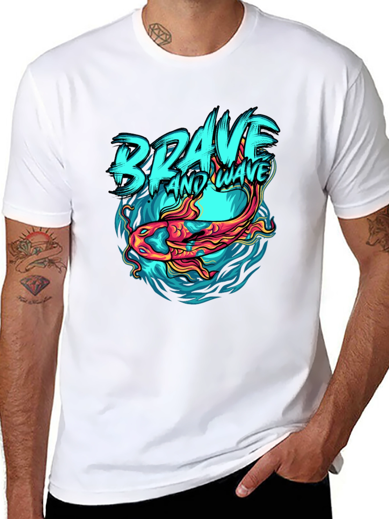Brave Wave Graphic Print Crew Neck T-Shirt