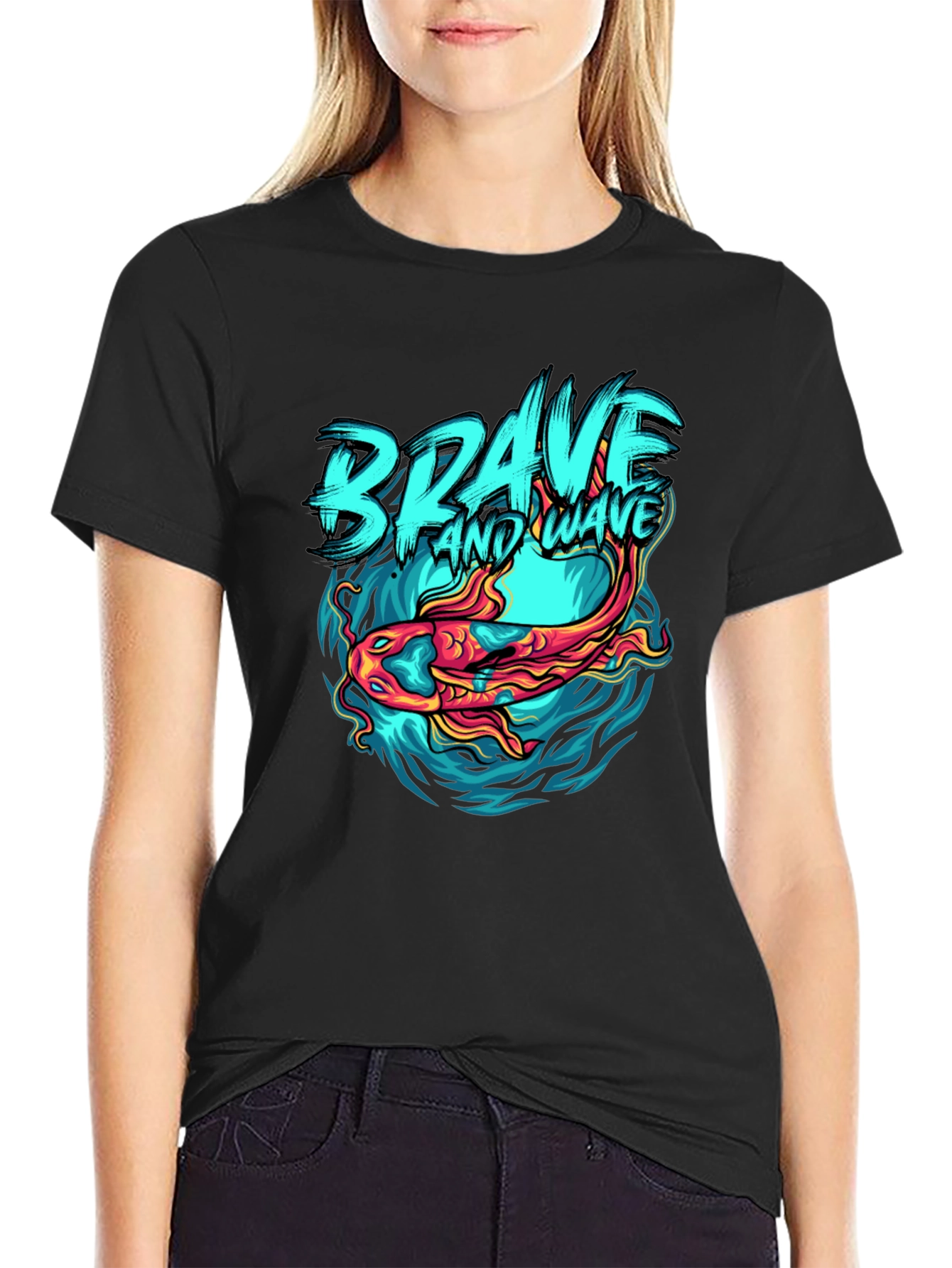 Brave Wave Graphic Print Crew Neck T-Shirt