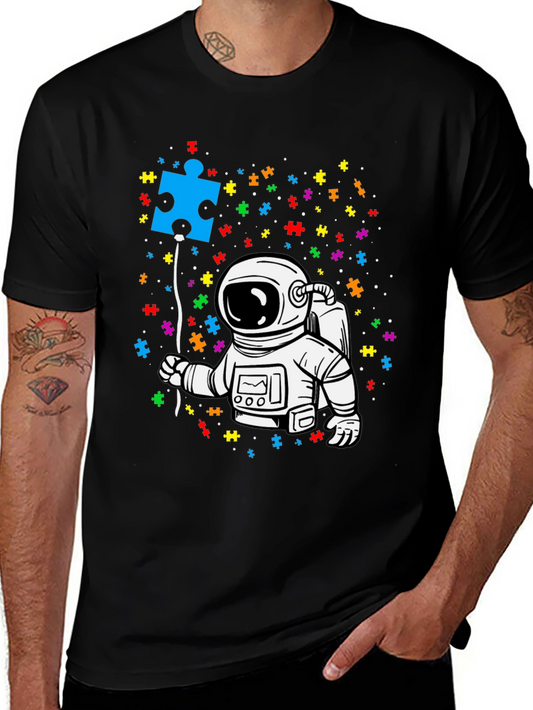 Autism Awareness Astronaut Puzzle Piece T-Shirt