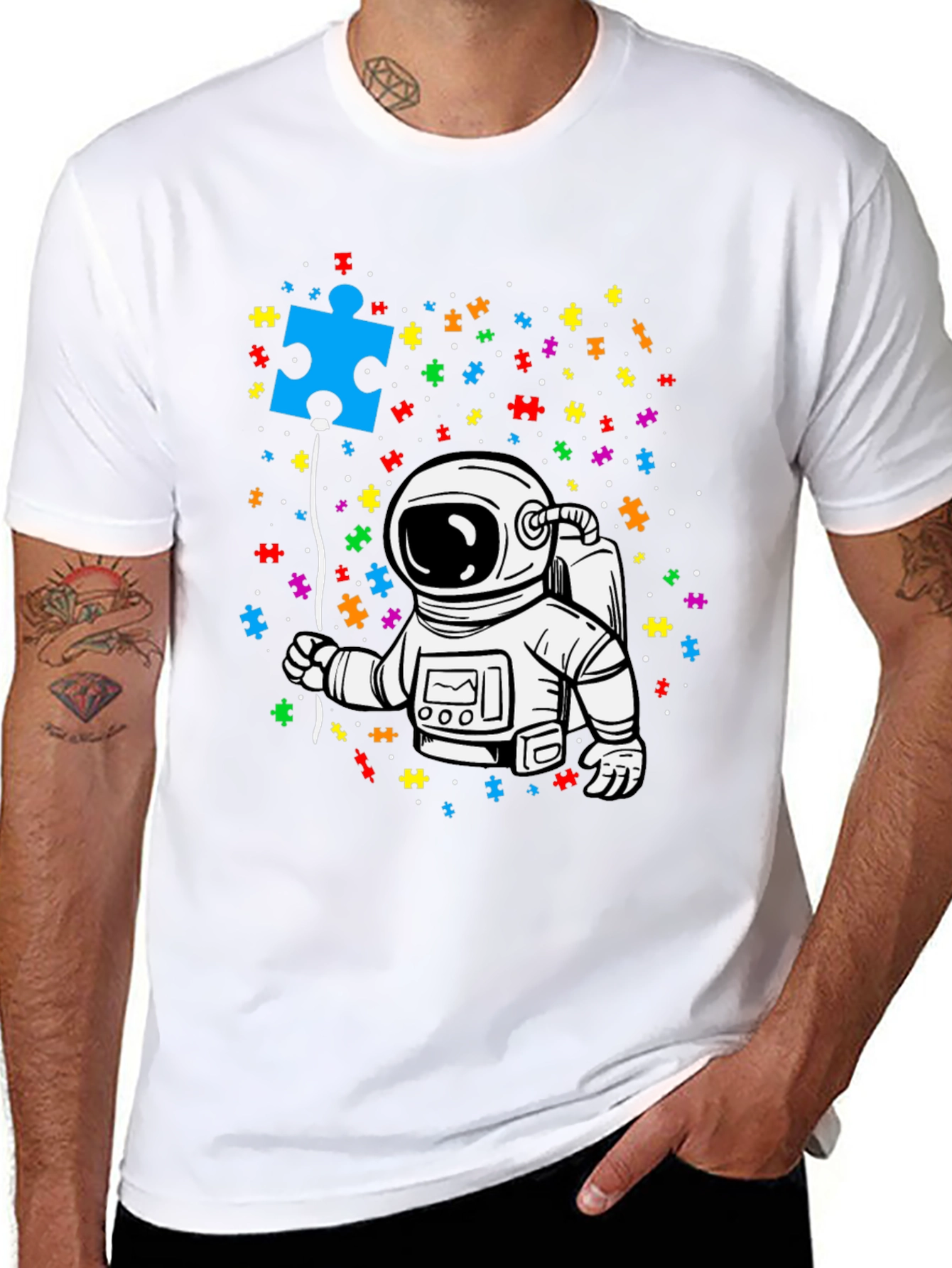 Autism Awareness Astronaut Puzzle Piece T-Shirt