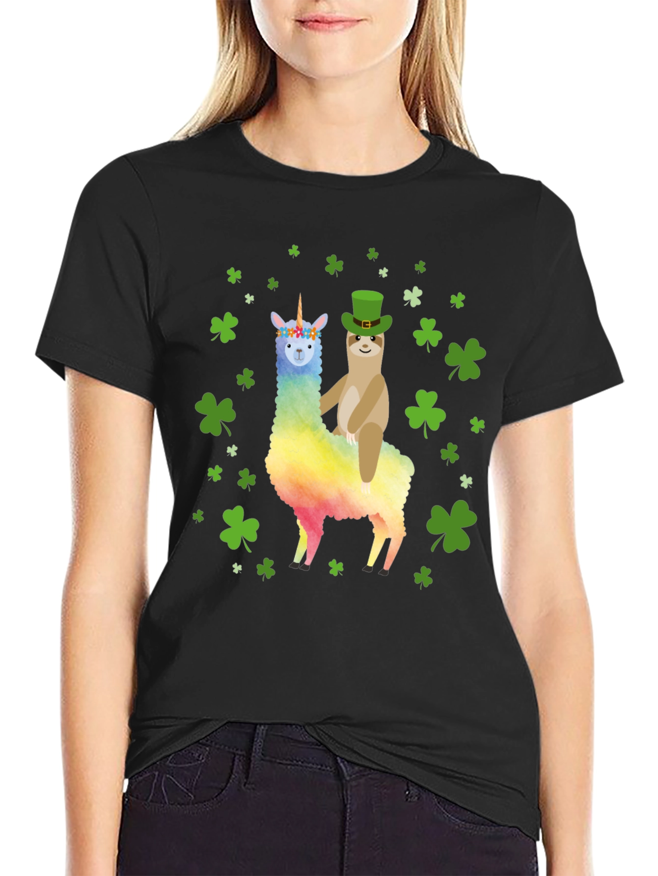St. Patricks Day Llama Sloth Graphic Tee