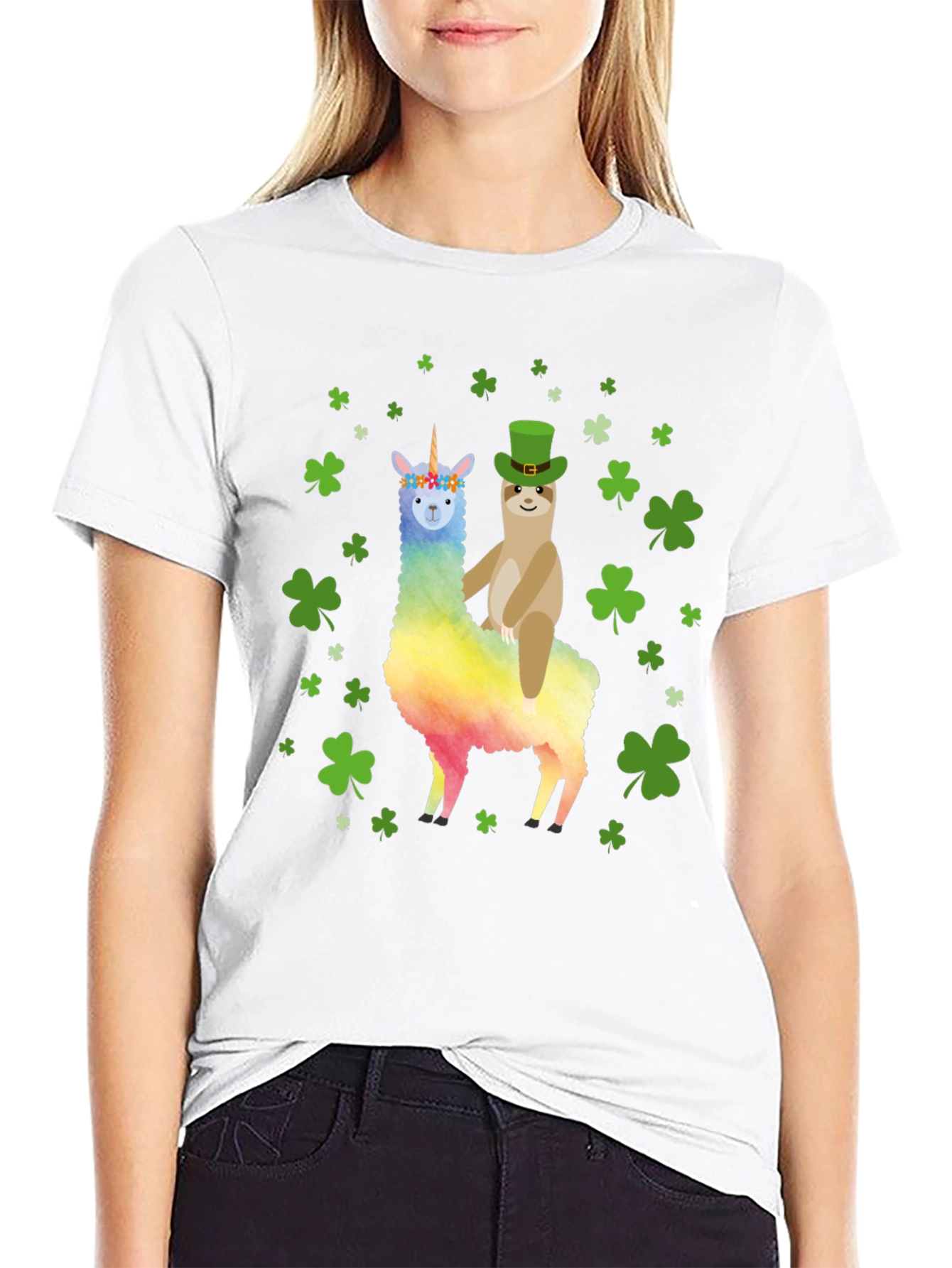 St. Patricks Day Llama Sloth Graphic Tee