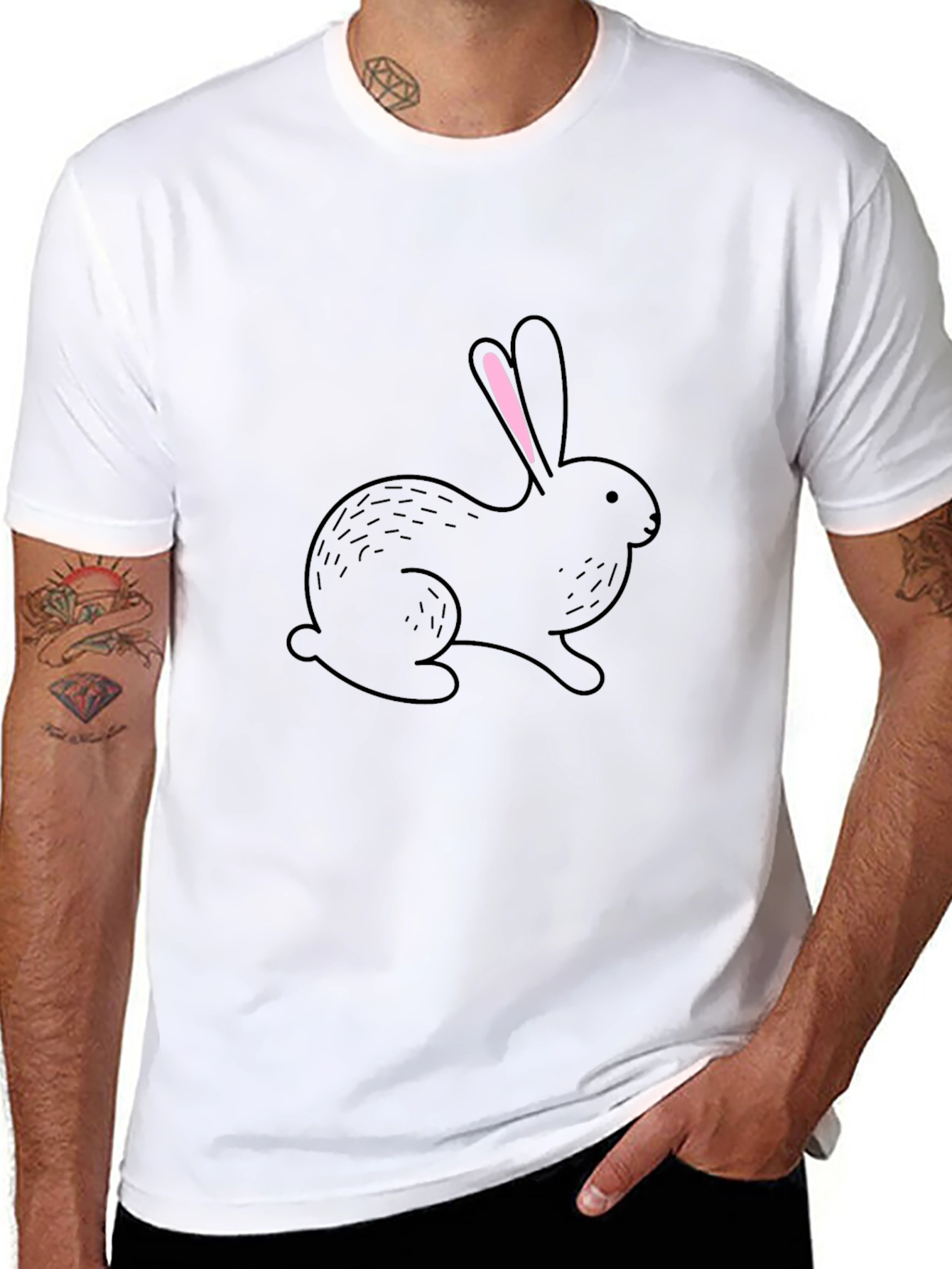 Black Bunny Graphic Tee - Soft Cotton Casual Wear