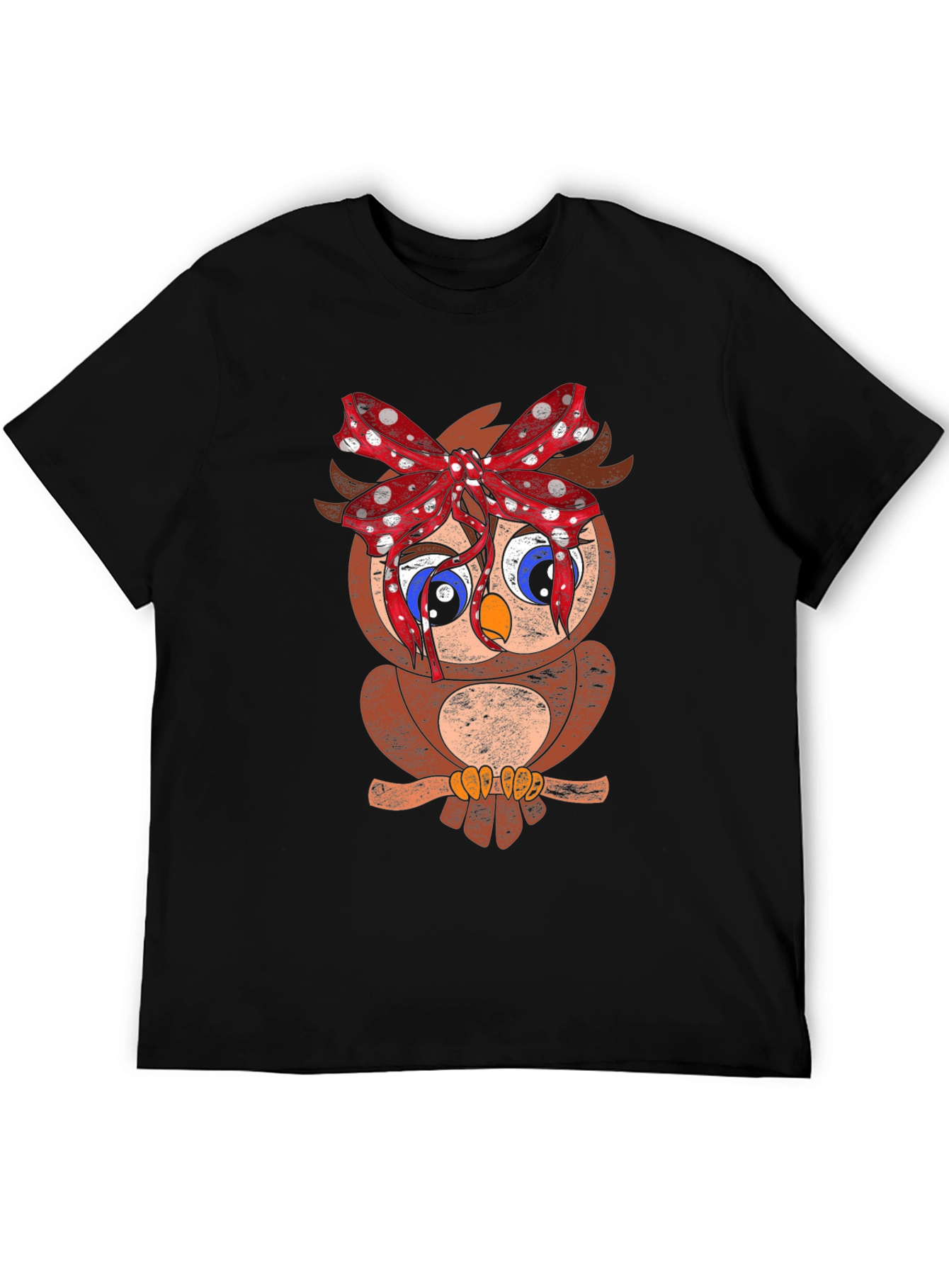 Owl With Bowknot Graphic Black Tee