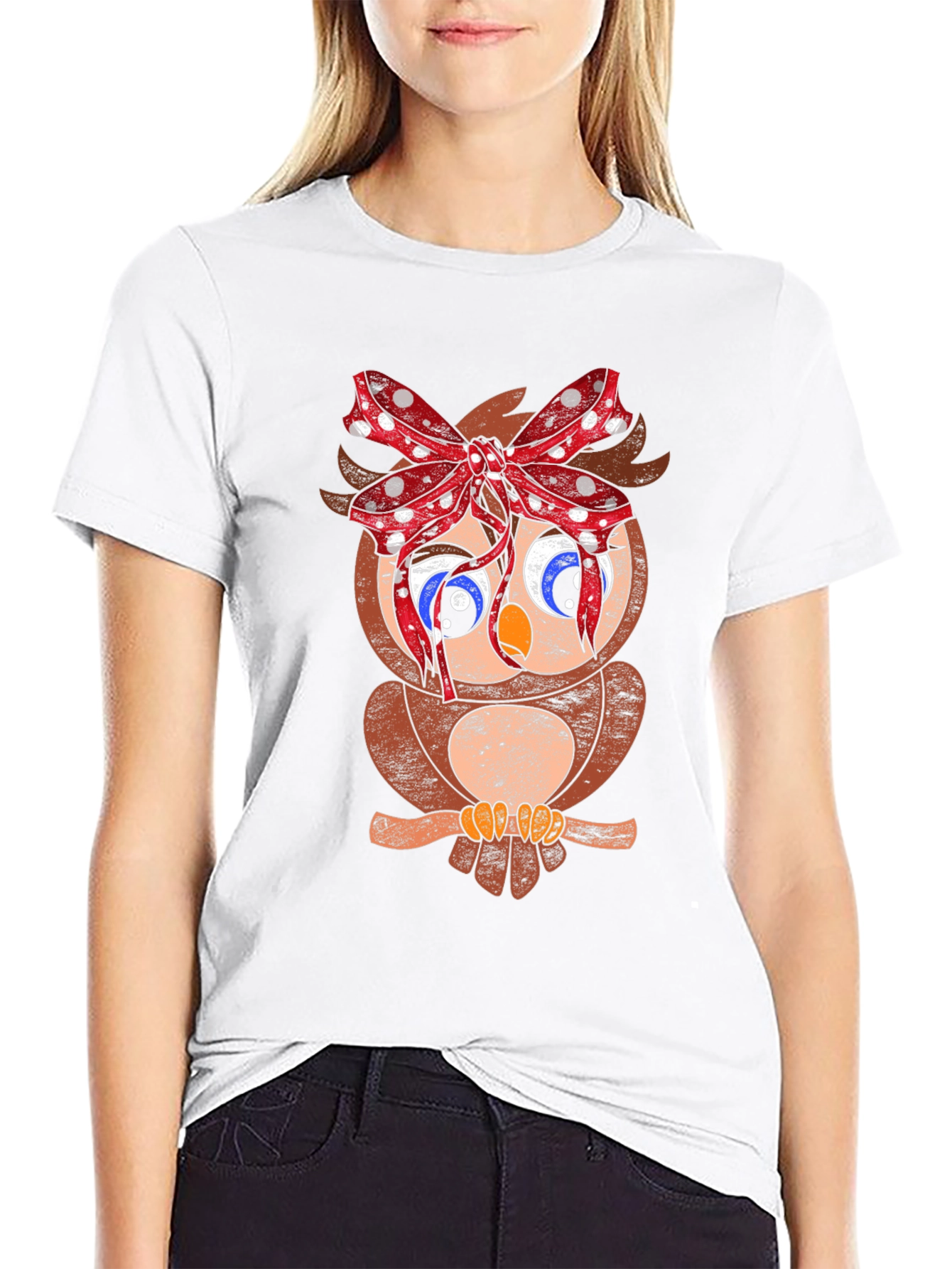 Owl With Bowknot Graphic Black Tee
