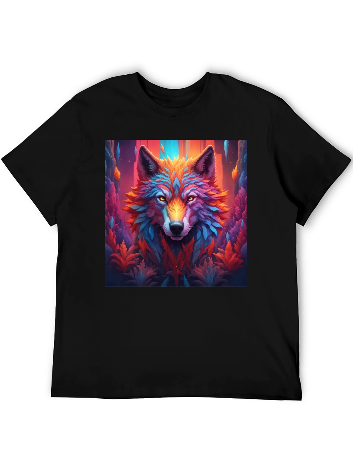 Vibrant Wolf Graphic Black T-Shirt - Eye-Catching Design