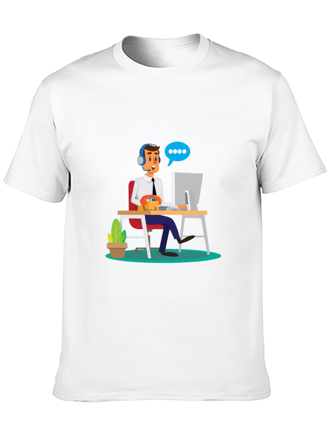 Black T-Shirt with Cartoon Customer Service Design