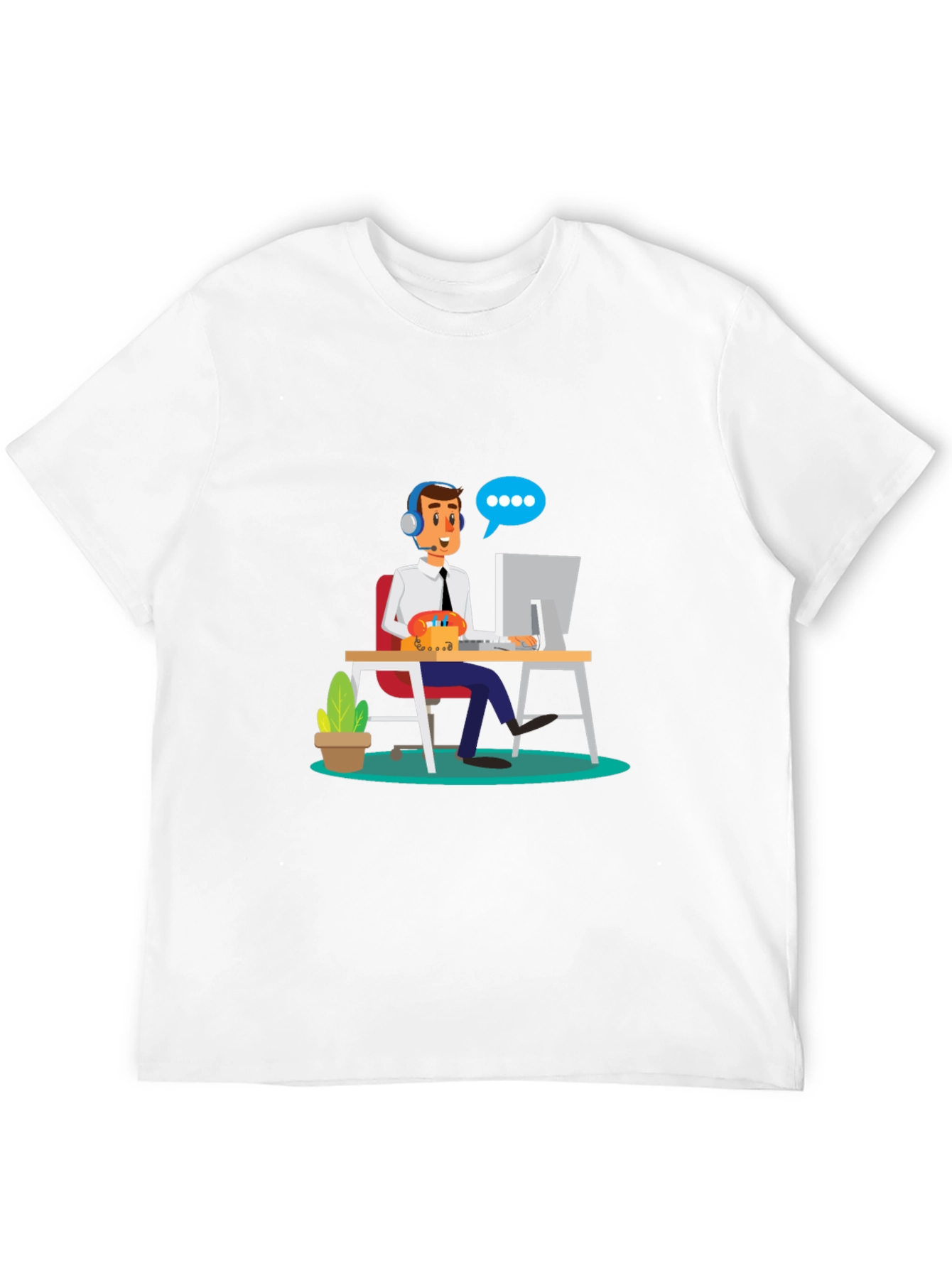Black T-Shirt with Cartoon Customer Service Design