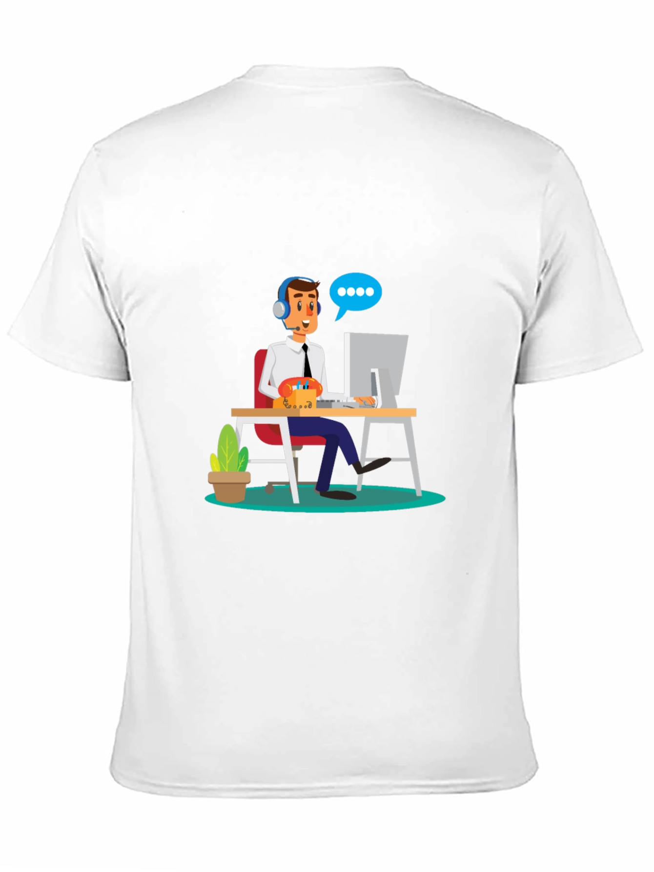 Black T-Shirt with Cartoon Customer Service Design