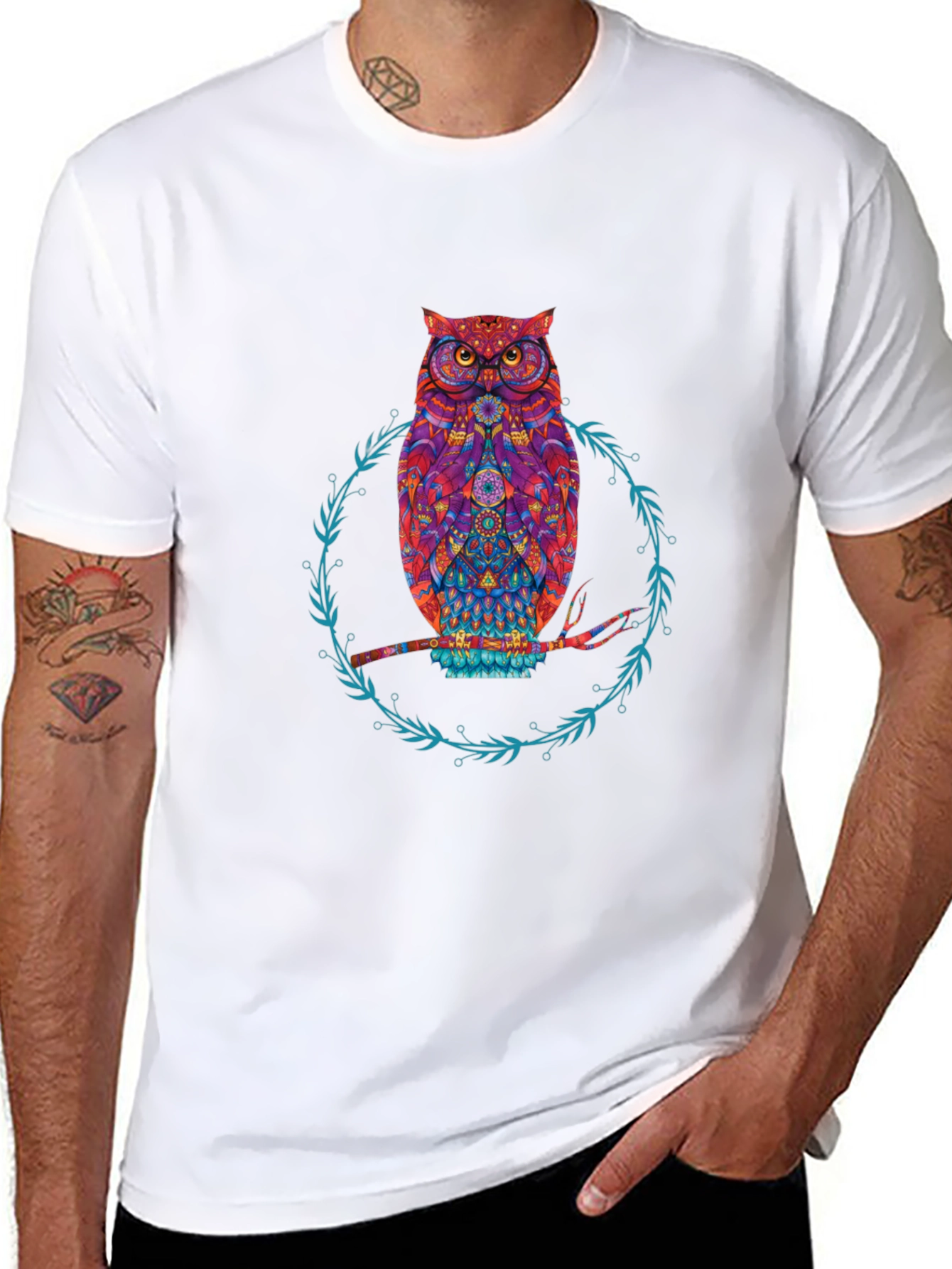 Owl Graphic Print Tee - Stylish Mens Black T-Shirt