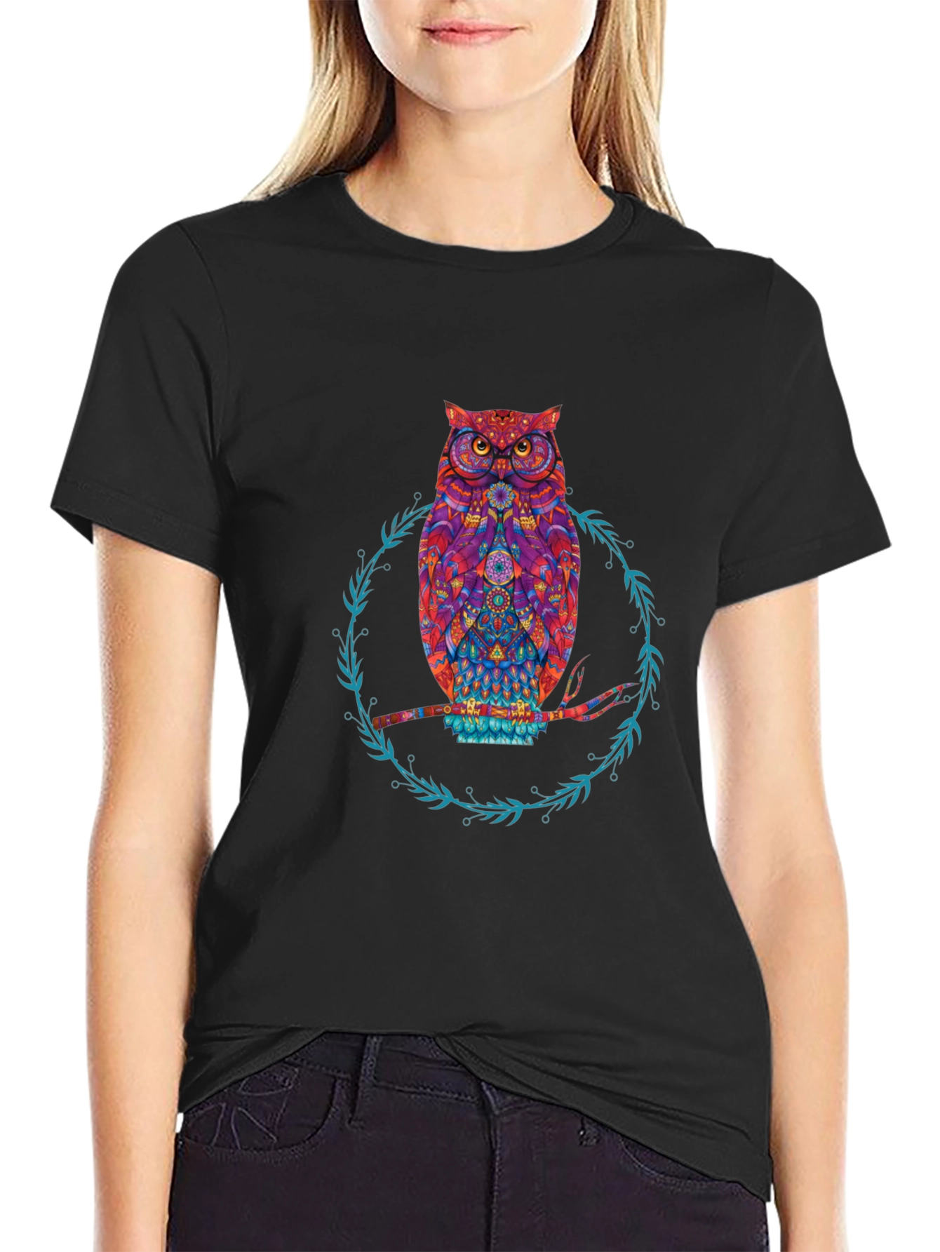Owl Graphic Print Tee - Stylish Mens Black T-Shirt