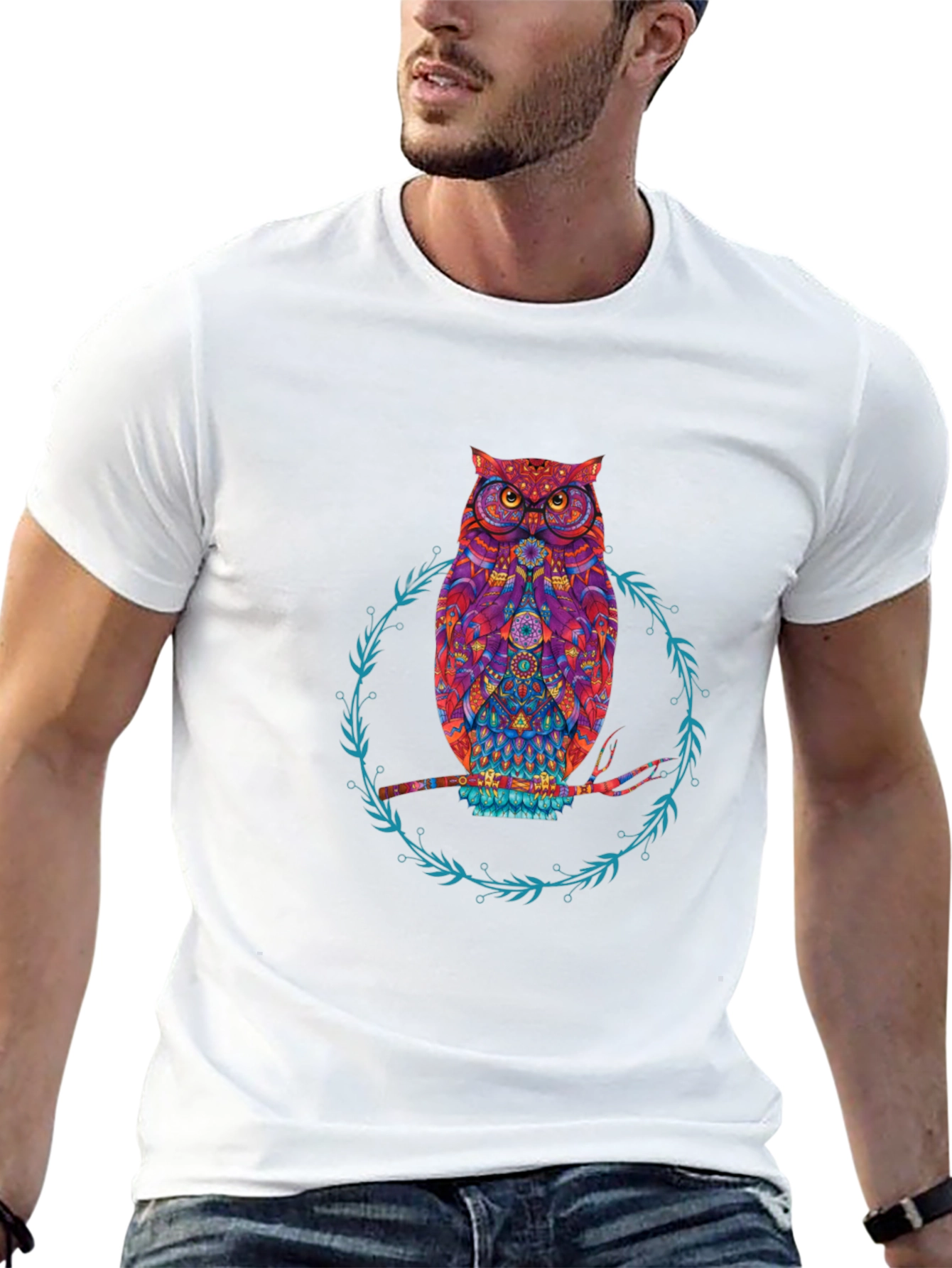 Owl Graphic Print Tee - Stylish Mens Black T-Shirt