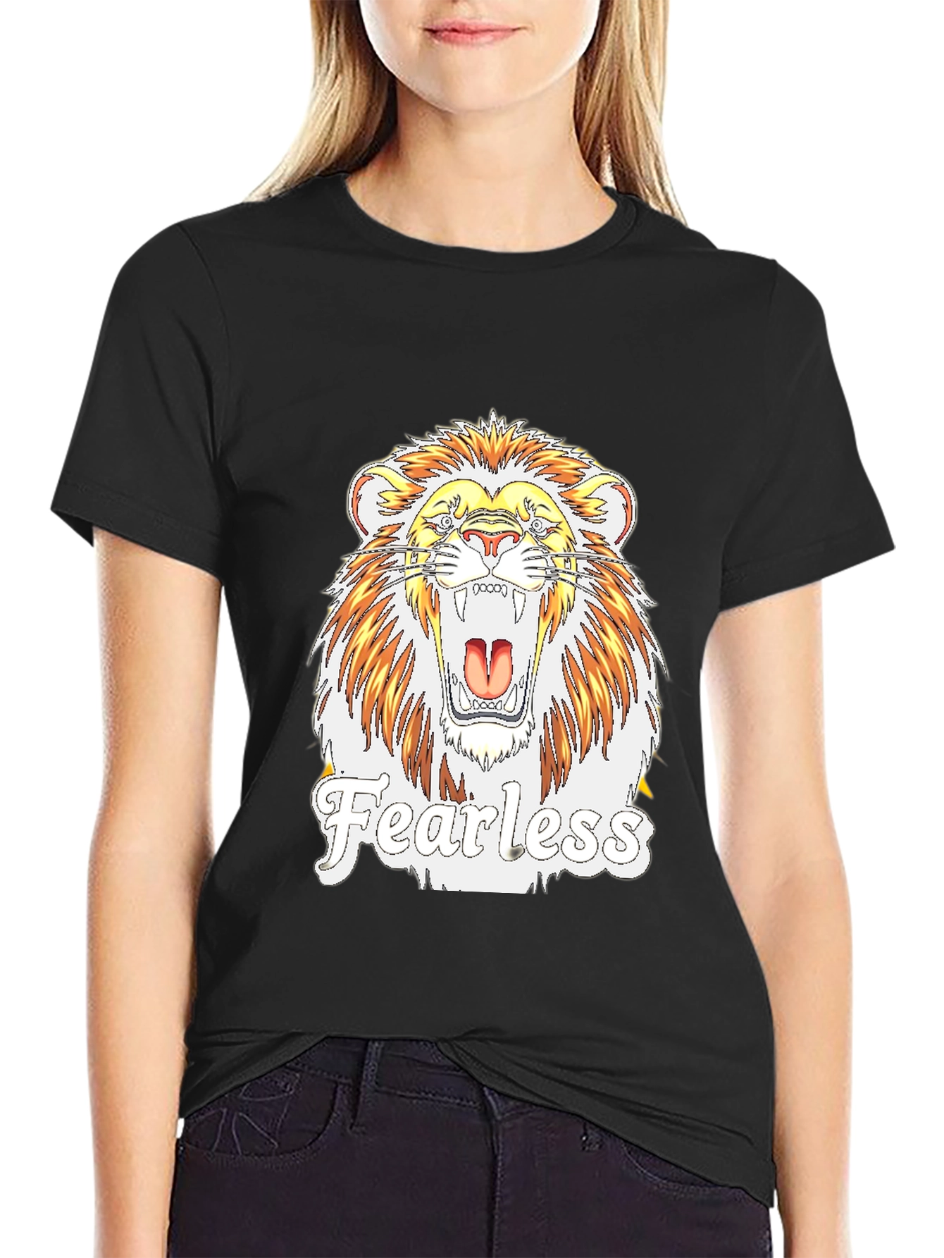 Fearless Lion Graphic Print T-Shirt