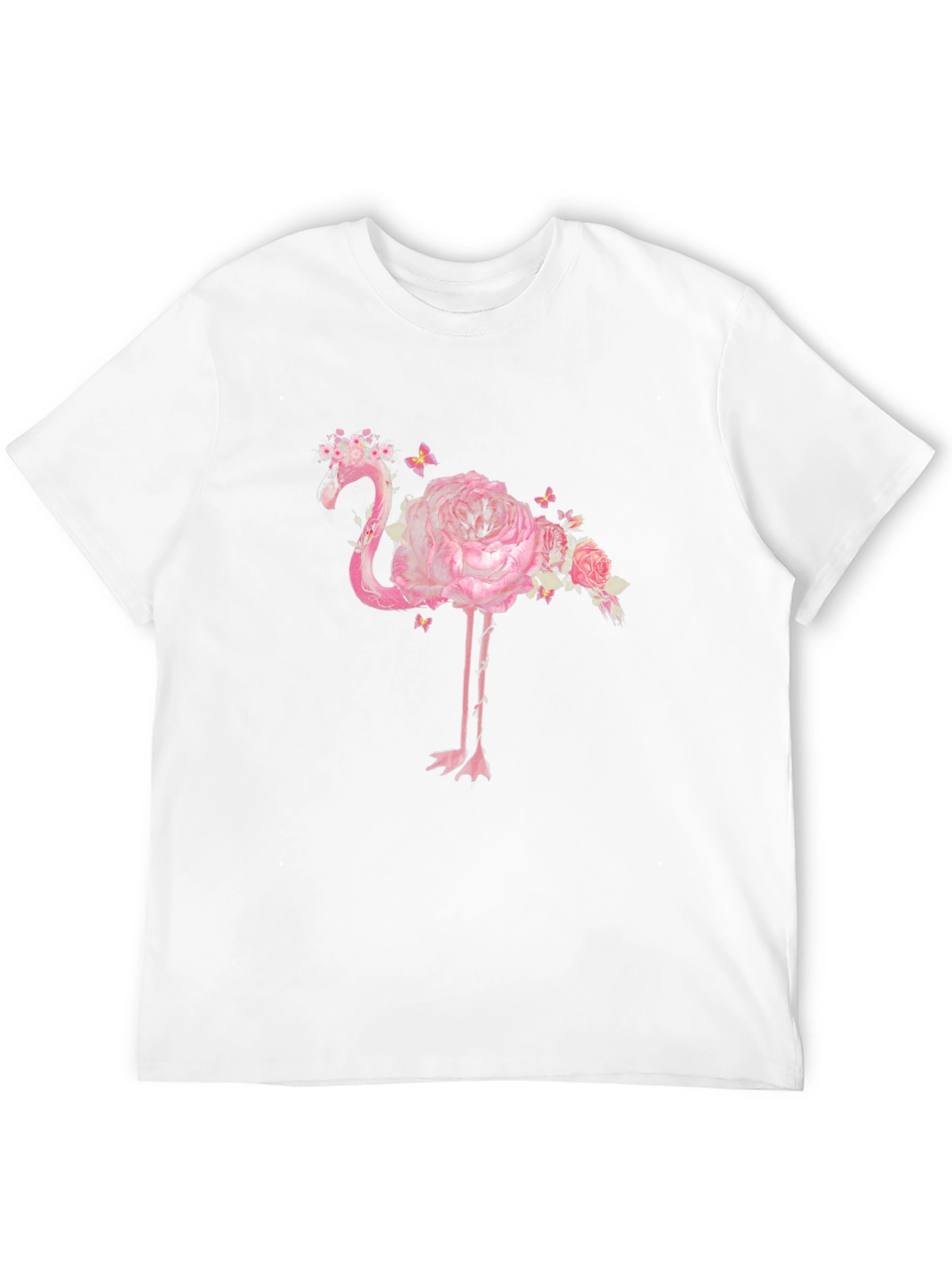Floral Flamingo Graphic Tee - Black Cotton Shirt