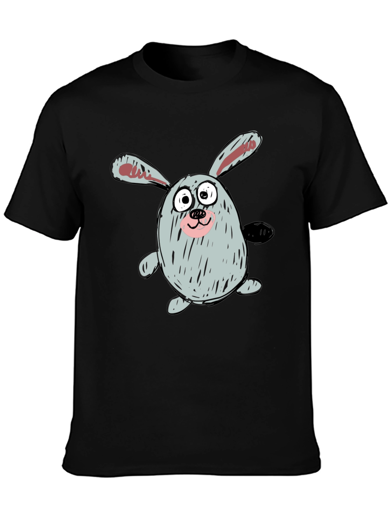 Cartoon Bunny Graphic Tee - Casual Black T-Shirt
