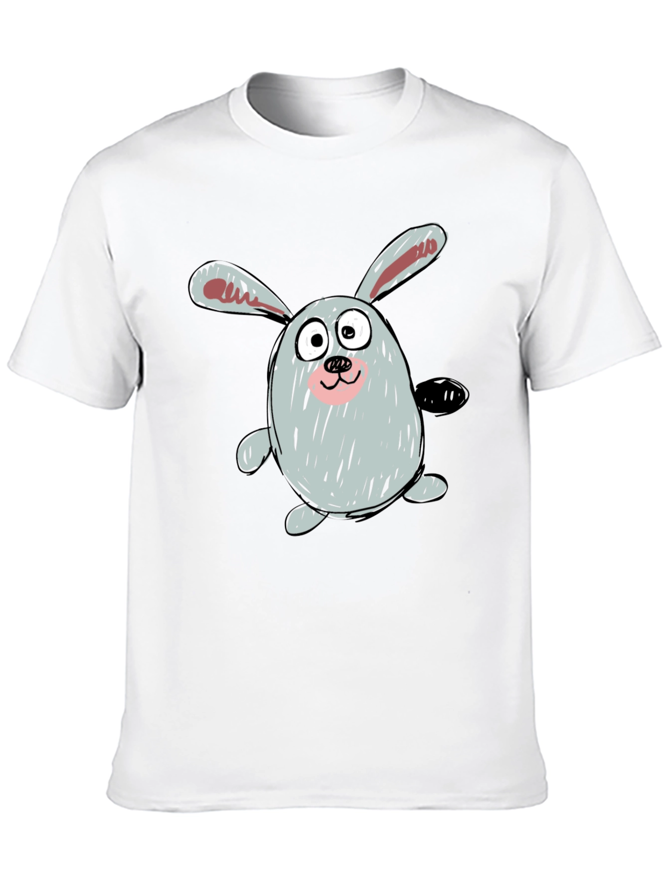 Cartoon Bunny Graphic Tee - Casual Black T-Shirt