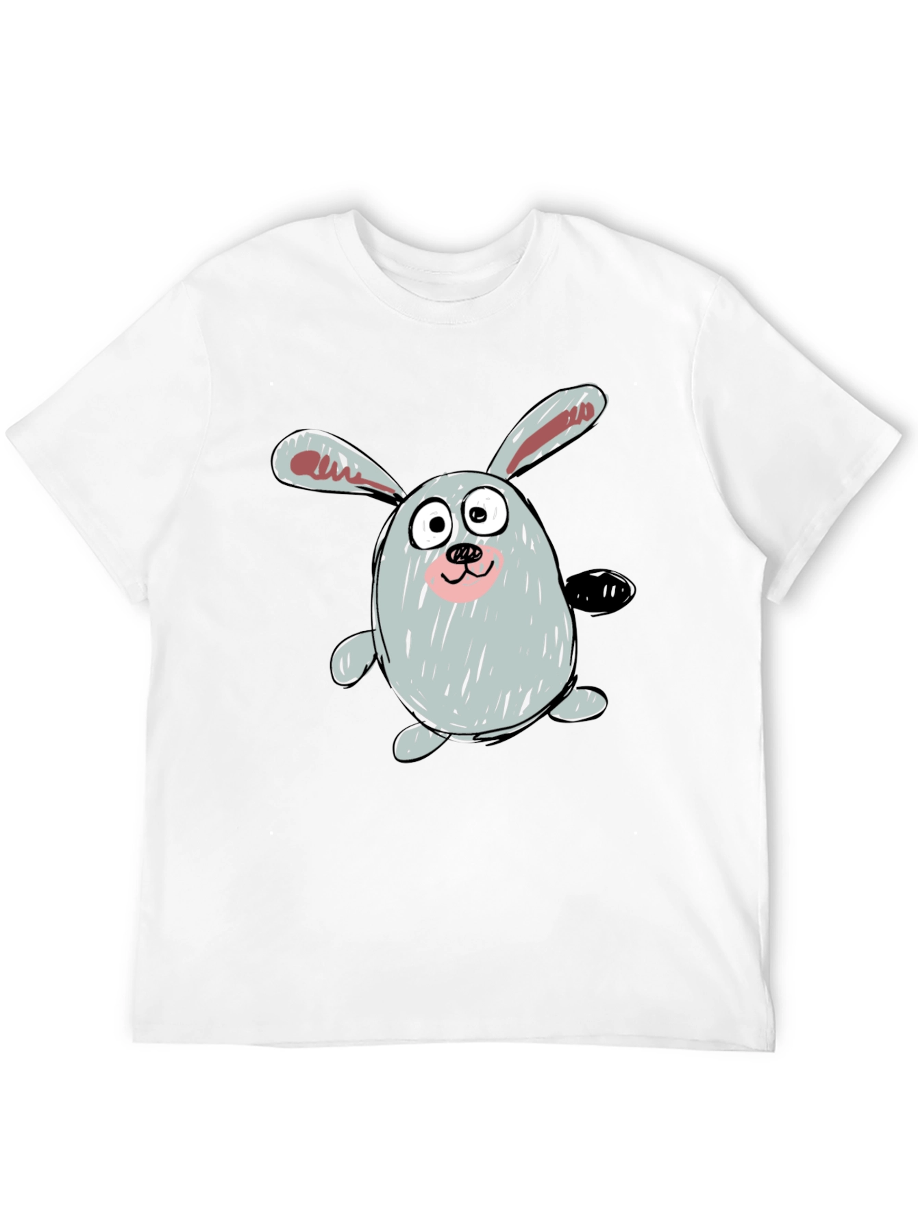 Cartoon Bunny Graphic Tee - Casual Black T-Shirt