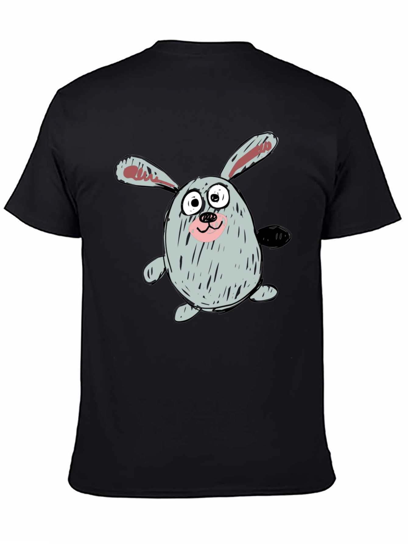 Cartoon Bunny Graphic Tee - Casual Black T-Shirt