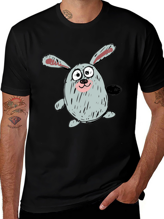 Cartoon Bunny Graphic Tee - Casual Black T-Shirt