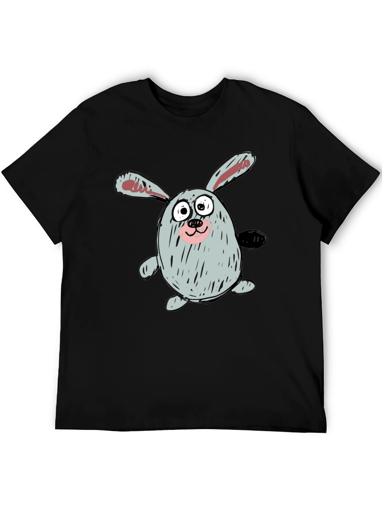 Cartoon Bunny Graphic Tee - Casual Black T-Shirt
