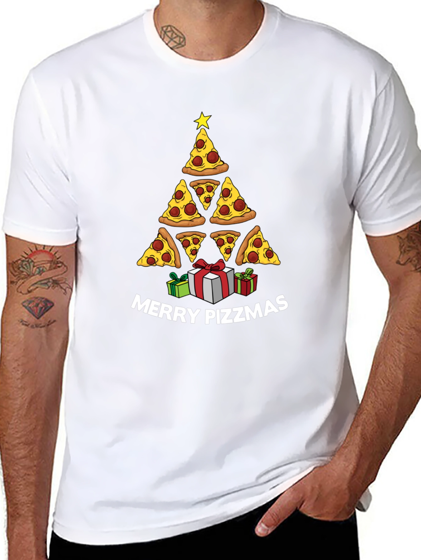 Merry Pizzmas T-Shirt: Pizza Christmas Tree Tee