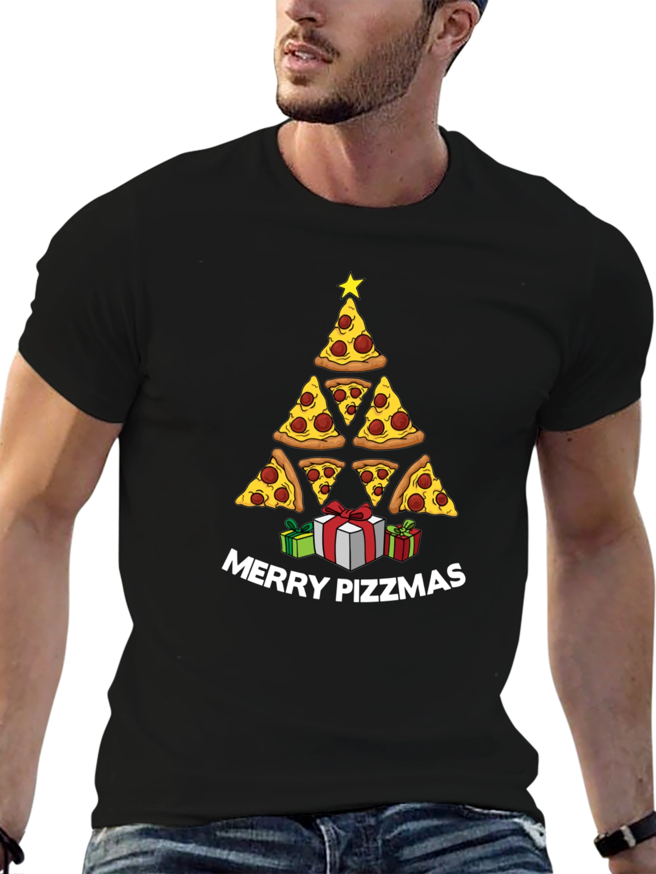 Merry Pizzmas T-Shirt: Pizza Christmas Tree Tee
