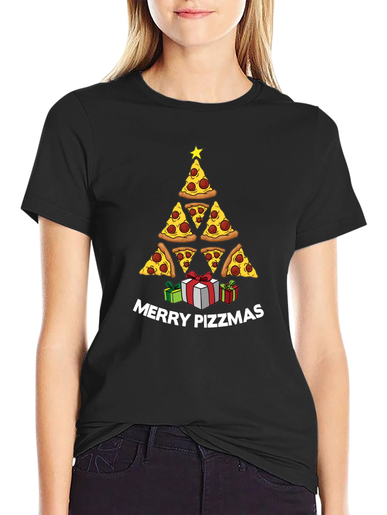 Merry Pizzmas T-Shirt: Pizza Christmas Tree Tee